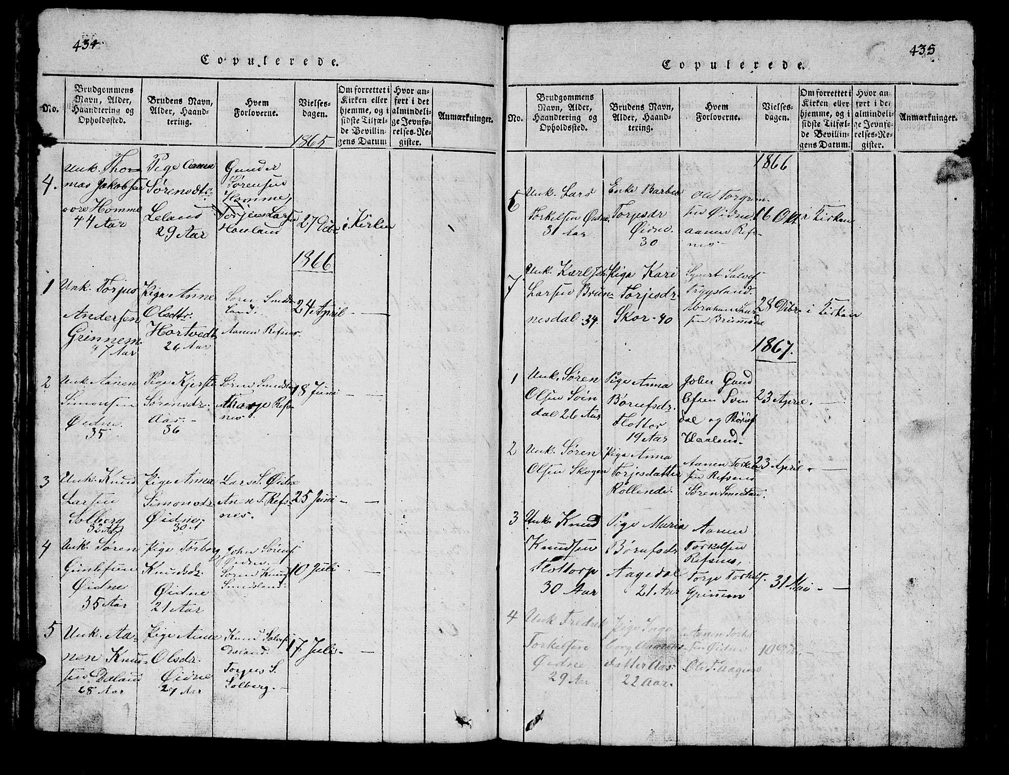 Bjelland sokneprestkontor, SAK/1111-0005/F/Fb/Fbc/L0001: Klokkerbok nr. B 1, 1815-1870, s. 434-435
