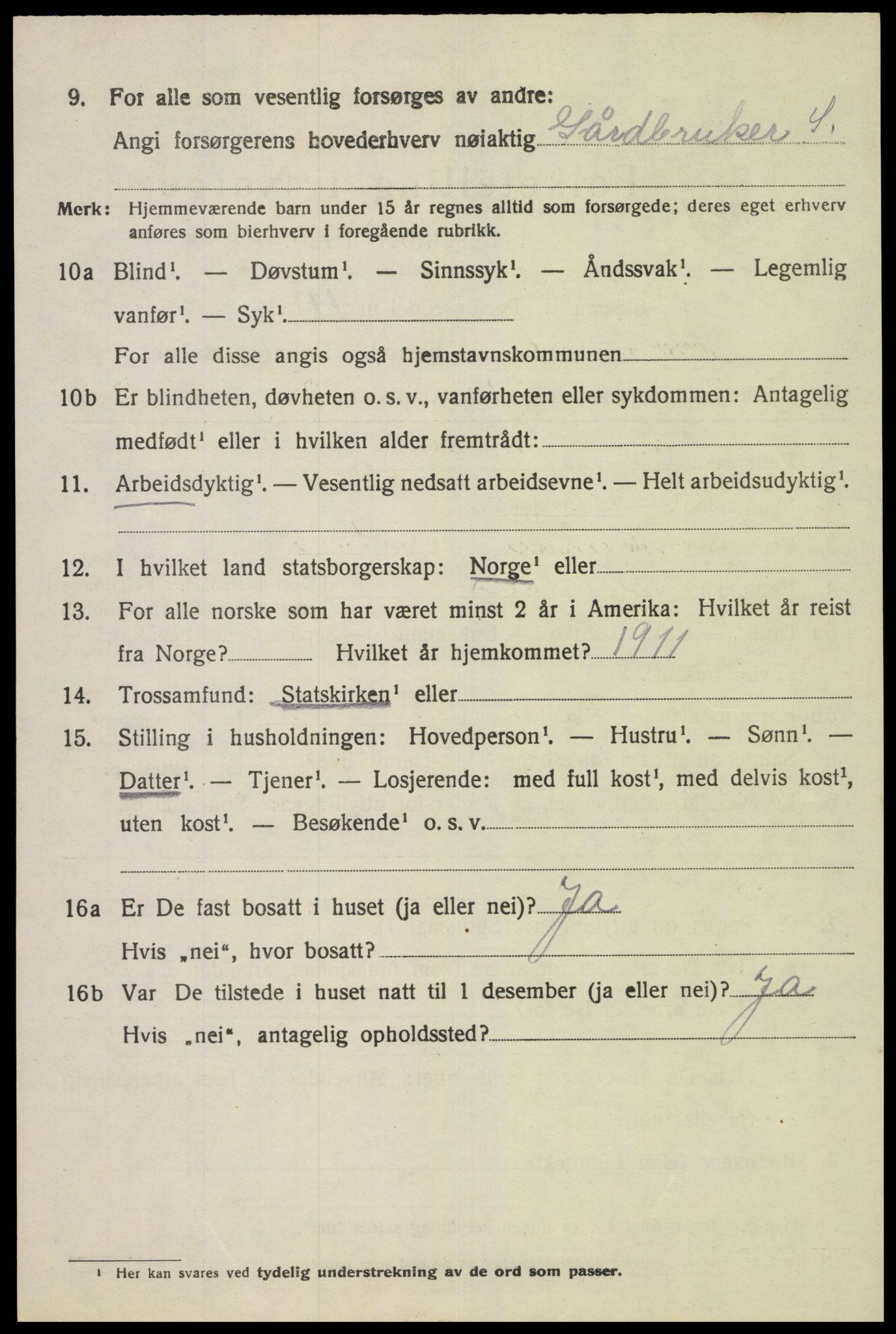 SAK, Folketelling 1920 for 1036 Fjotland herred, 1920, s. 907