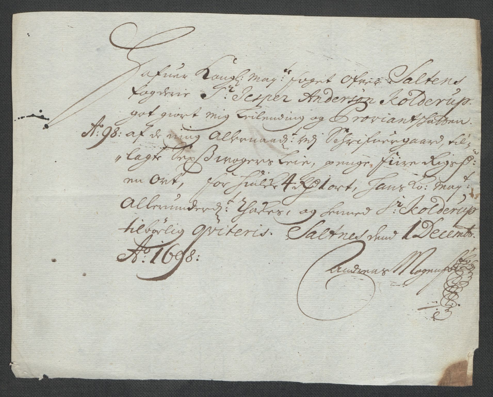 Rentekammeret inntil 1814, Reviderte regnskaper, Fogderegnskap, RA/EA-4092/R66/L4579: Fogderegnskap Salten, 1697-1700, s. 202