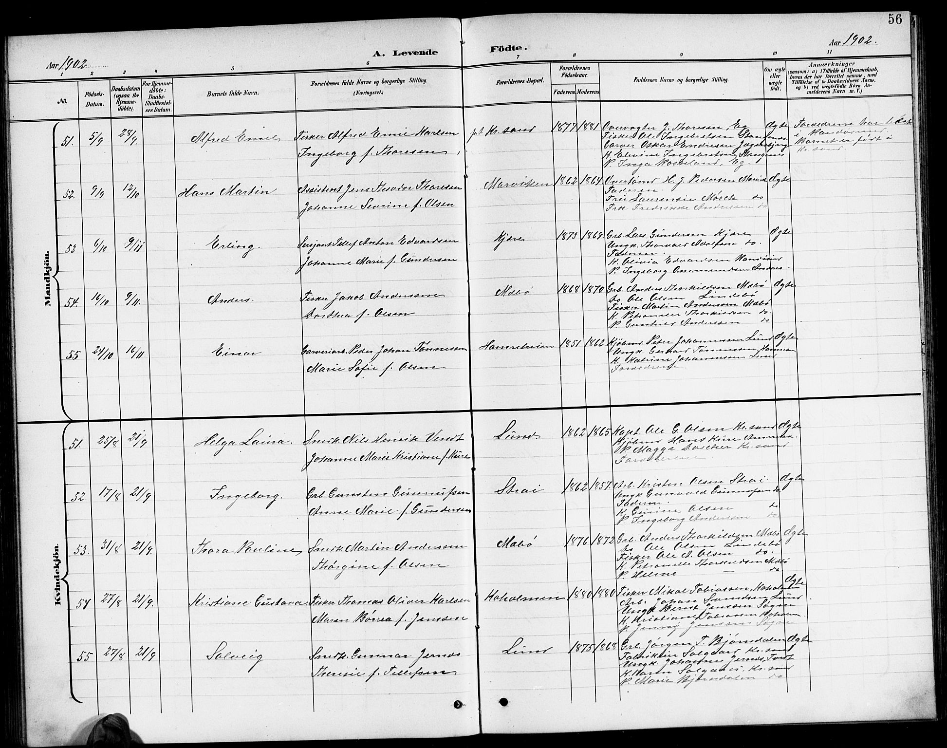 Oddernes sokneprestkontor, AV/SAK-1111-0033/F/Fb/Fba/L0009: Klokkerbok nr. B 9, 1899-1923, s. 56