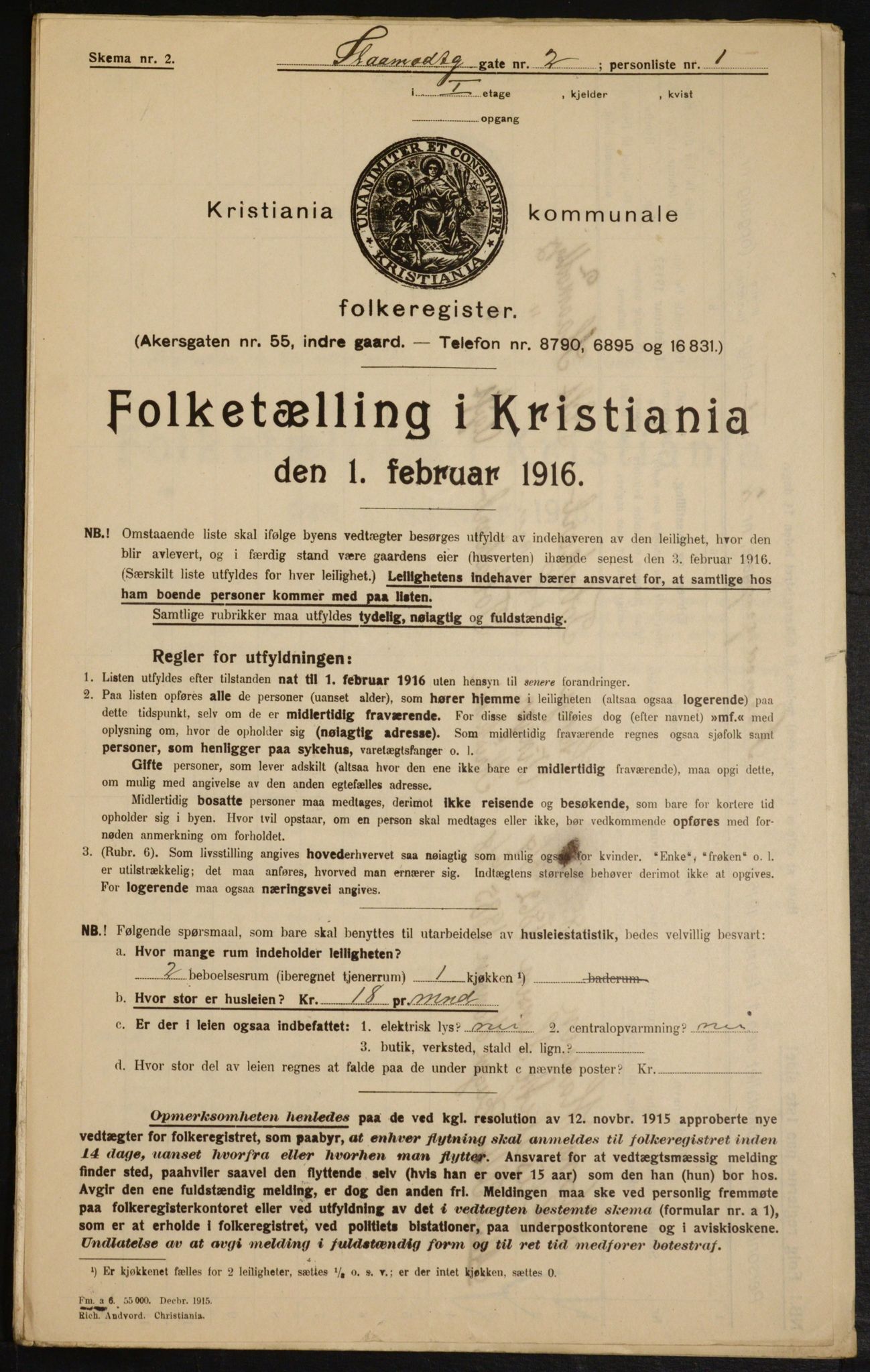 OBA, Kommunal folketelling 1.2.1916 for Kristiania, 1916, s. 99380