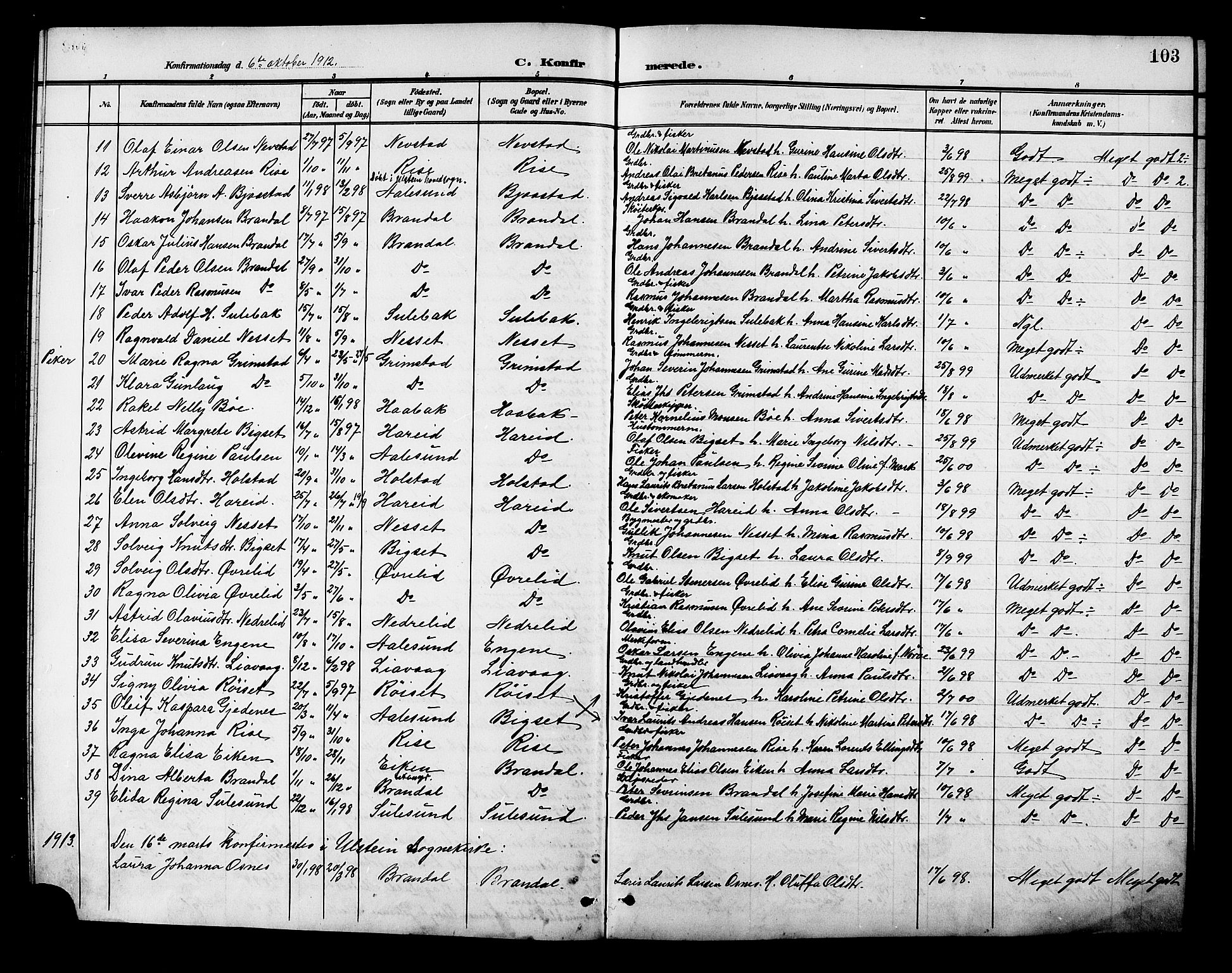 Ministerialprotokoller, klokkerbøker og fødselsregistre - Møre og Romsdal, SAT/A-1454/510/L0126: Klokkerbok nr. 510C03, 1900-1922, s. 103