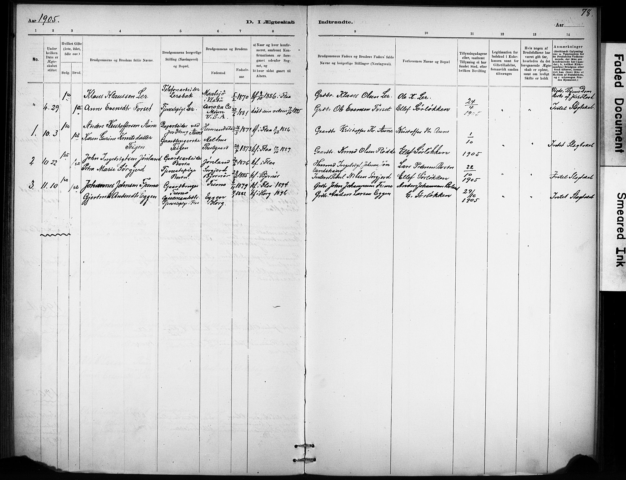 Ministerialprotokoller, klokkerbøker og fødselsregistre - Sør-Trøndelag, AV/SAT-A-1456/693/L1119: Ministerialbok nr. 693A01, 1887-1905, s. 78