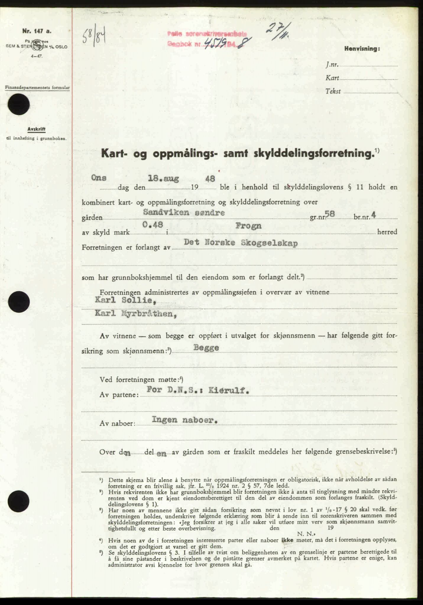 Follo sorenskriveri, SAO/A-10274/G/Ga/Gaa/L0085: Pantebok nr. I 85, 1948-1948, Dagboknr: 4519/1948