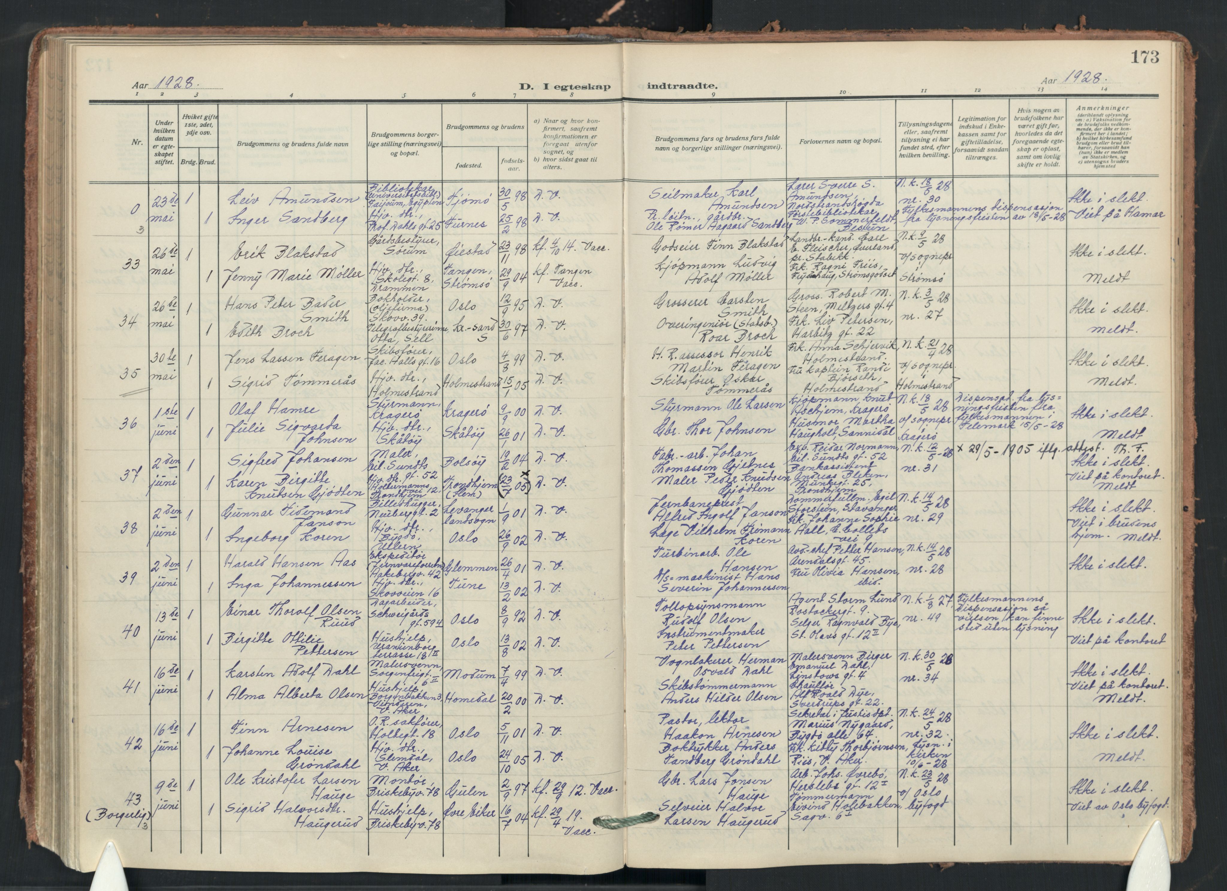 Uranienborg prestekontor Kirkebøker, AV/SAO-A-10877/F/Fa/L0012: Ministerialbok nr. 12, 1914-1930, s. 173