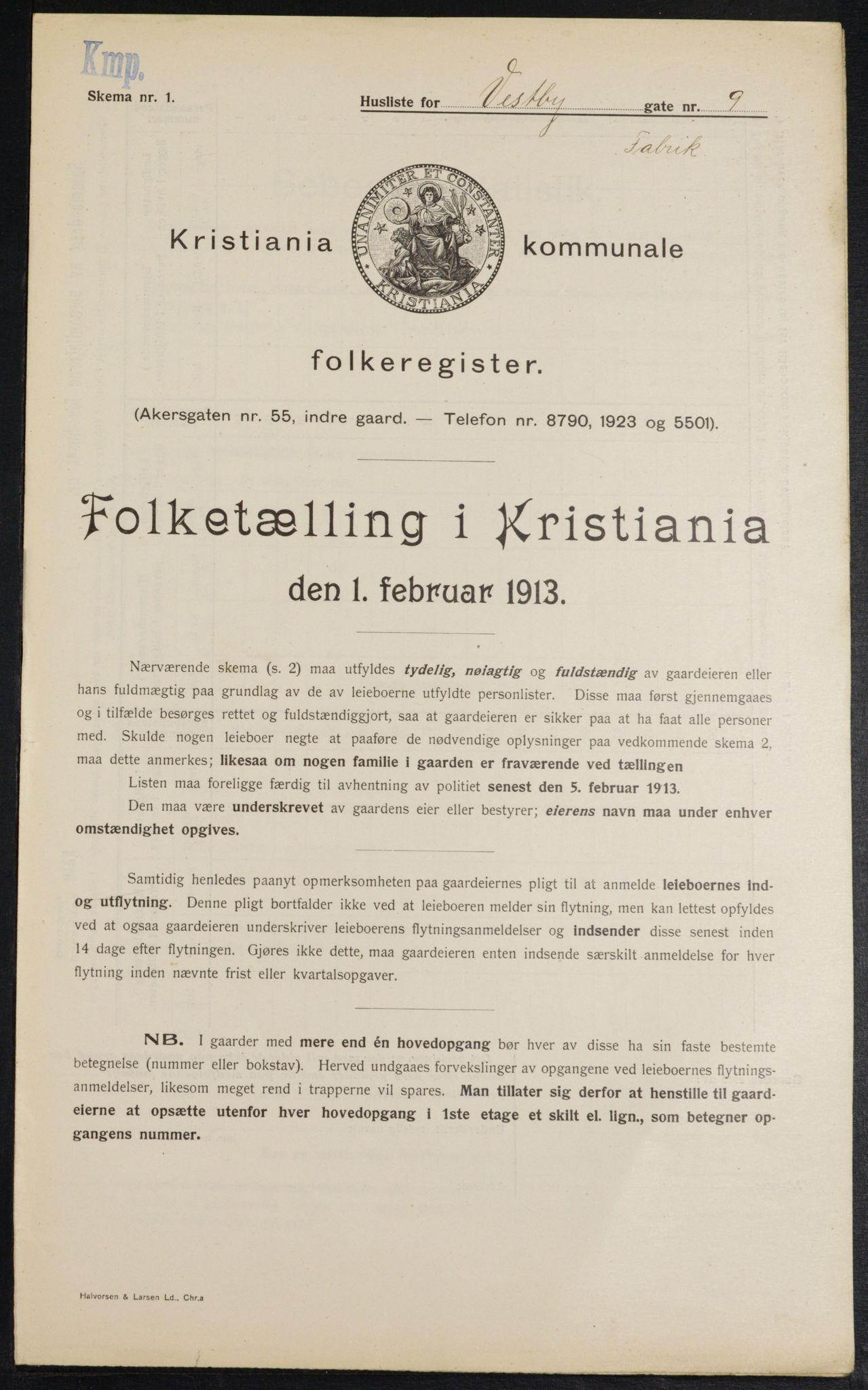 OBA, Kommunal folketelling 1.2.1913 for Kristiania, 1913, s. 122227