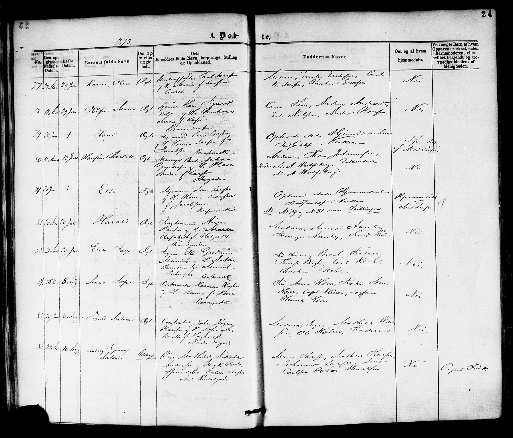 Horten kirkebøker, AV/SAKO-A-348/F/Fa/L0002: Ministerialbok nr. 2, 1872-1877, s. 24