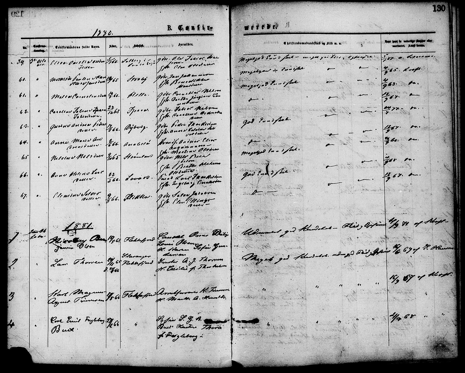 Flekkefjord sokneprestkontor, AV/SAK-1111-0012/F/Fa/Fac/L0007: Ministerialbok nr. A 7, 1875-1885, s. 130