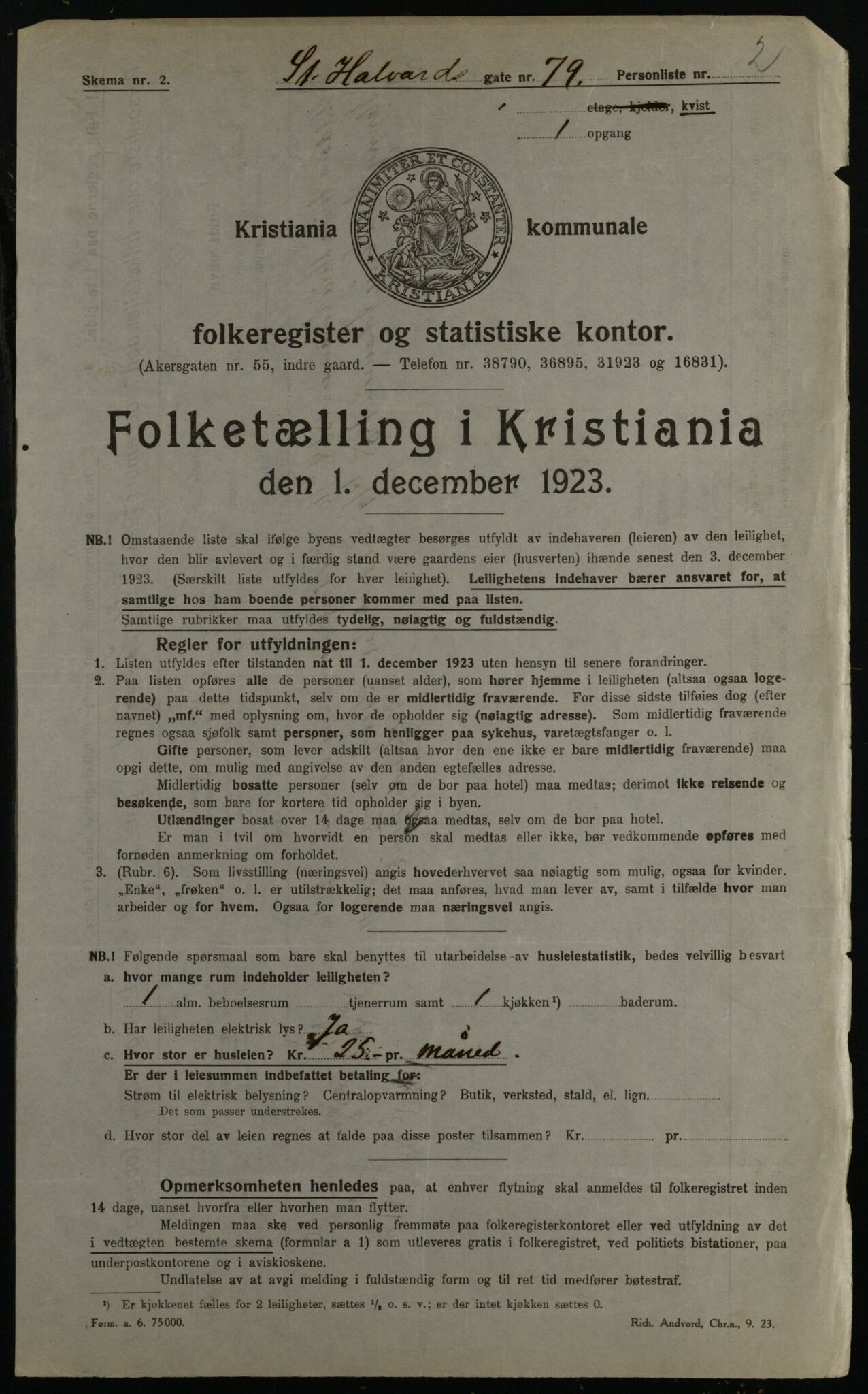 OBA, Kommunal folketelling 1.12.1923 for Kristiania, 1923, s. 97191