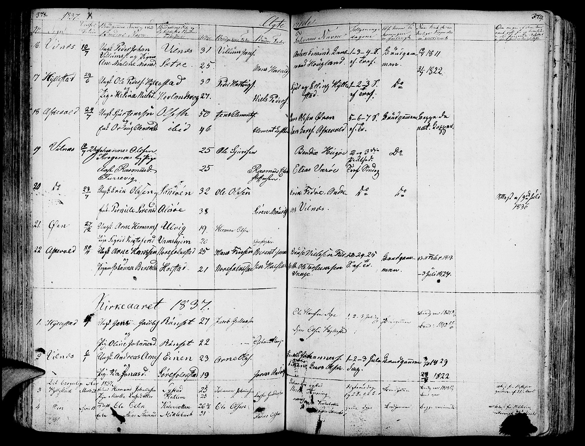 Askvoll sokneprestembete, AV/SAB-A-79501/H/Haa/Haaa/L0010: Ministerialbok nr. A 10, 1821-1844, s. 378-379
