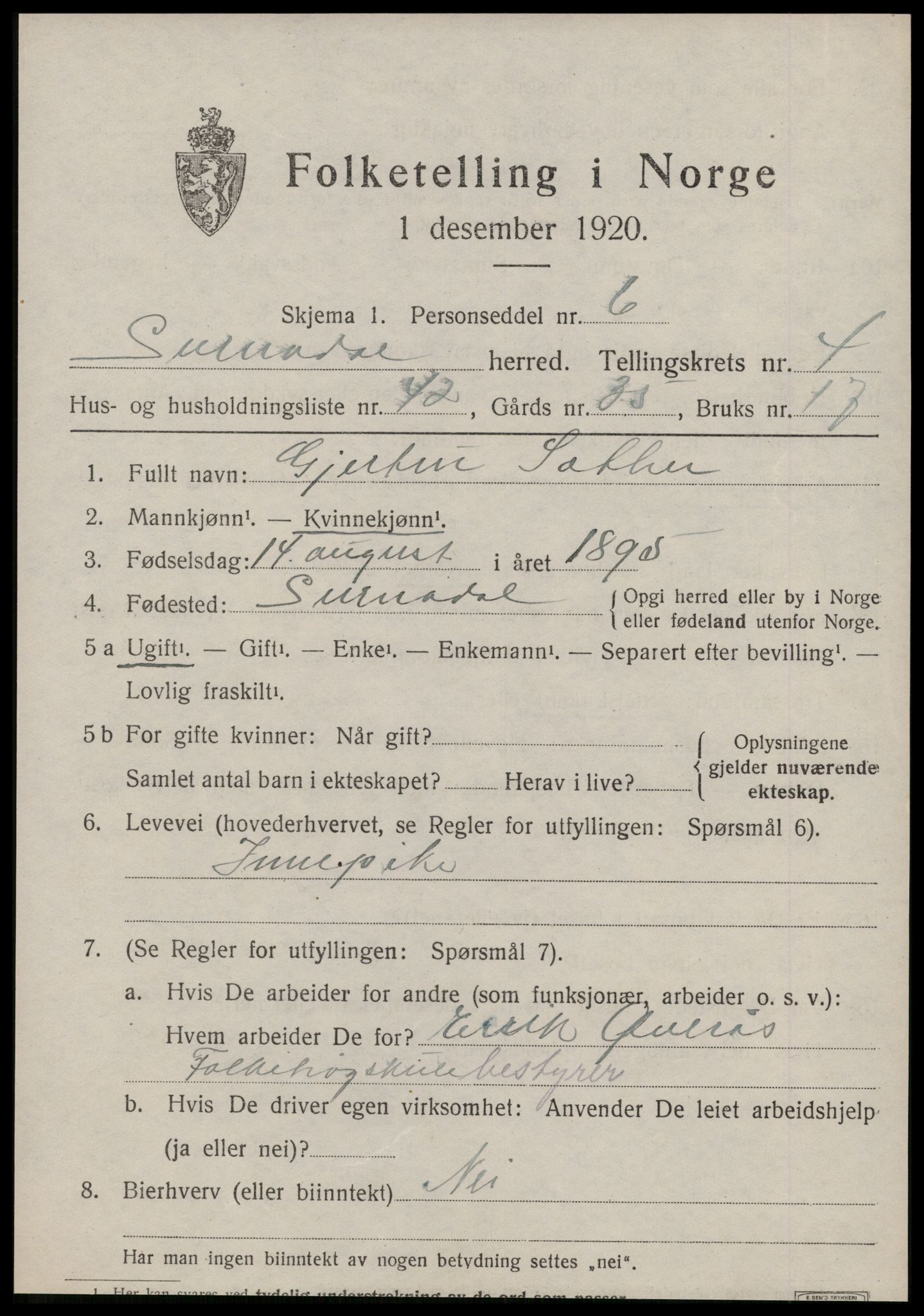 SAT, Folketelling 1920 for 1566 Surnadal herred, 1920, s. 3529