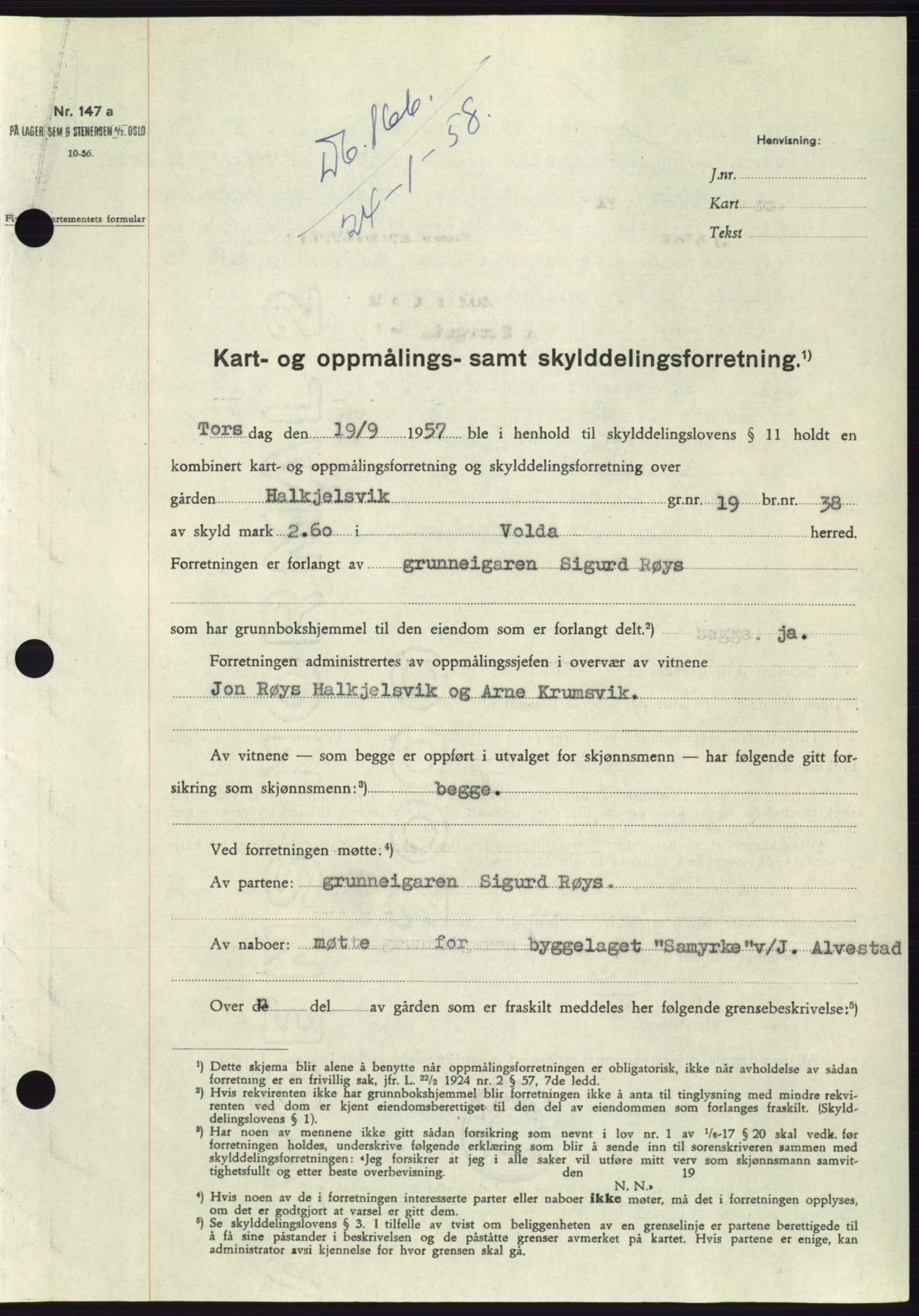 Søre Sunnmøre sorenskriveri, SAT/A-4122/1/2/2C/L0109: Pantebok nr. 35A, 1958-1958, Dagboknr: 166/1958