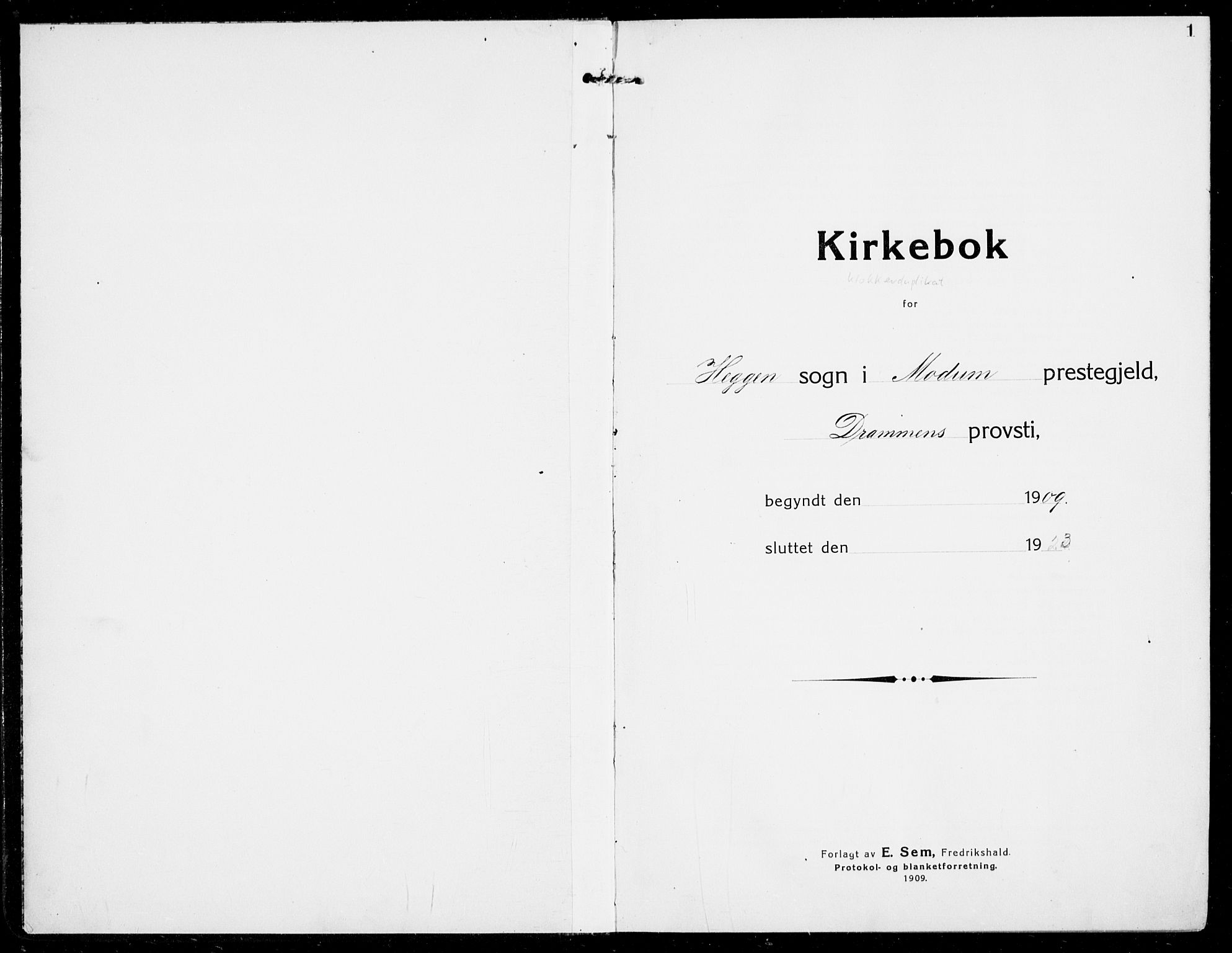 Modum kirkebøker, AV/SAKO-A-234/G/Ga/L0009: Klokkerbok nr. I 9, 1909-1923, s. 1