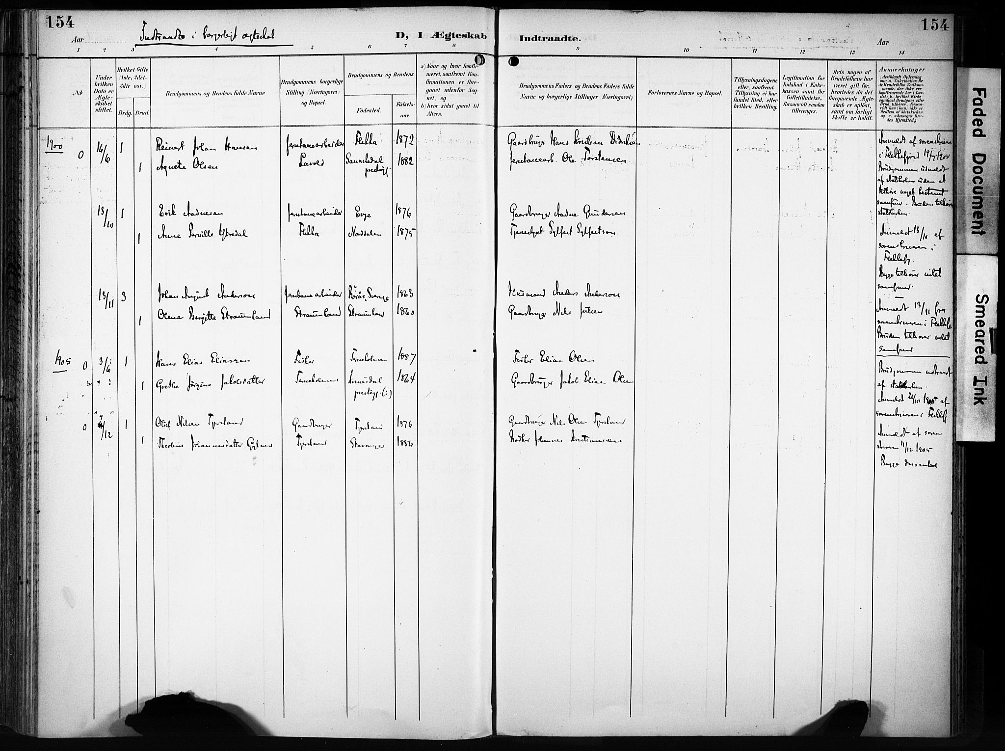 Flekkefjord sokneprestkontor, AV/SAK-1111-0012/F/Fa/Fac/L0009: Ministerialbok nr. A 9, 1899-1909, s. 154