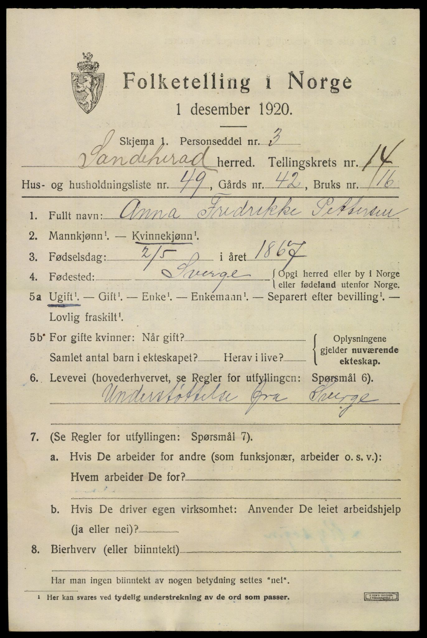 SAKO, Folketelling 1920 for 0724 Sandeherred herred, 1920, s. 20880