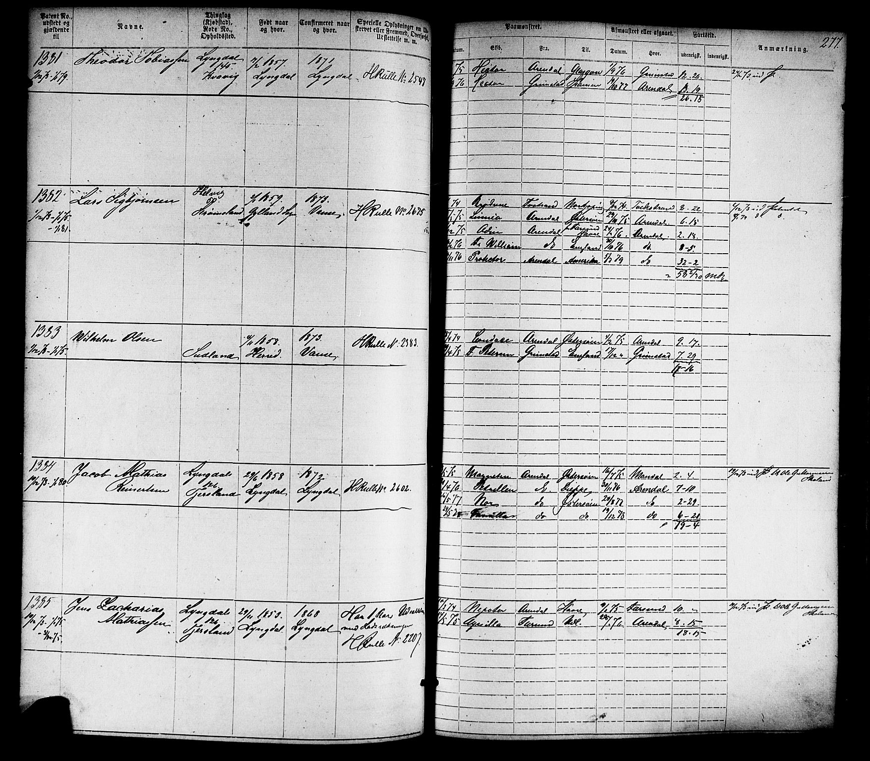 Farsund mønstringskrets, SAK/2031-0017/F/Fa/L0005: Annotasjonsrulle nr 1-1910 med register, Z-2, 1869-1877, s. 307