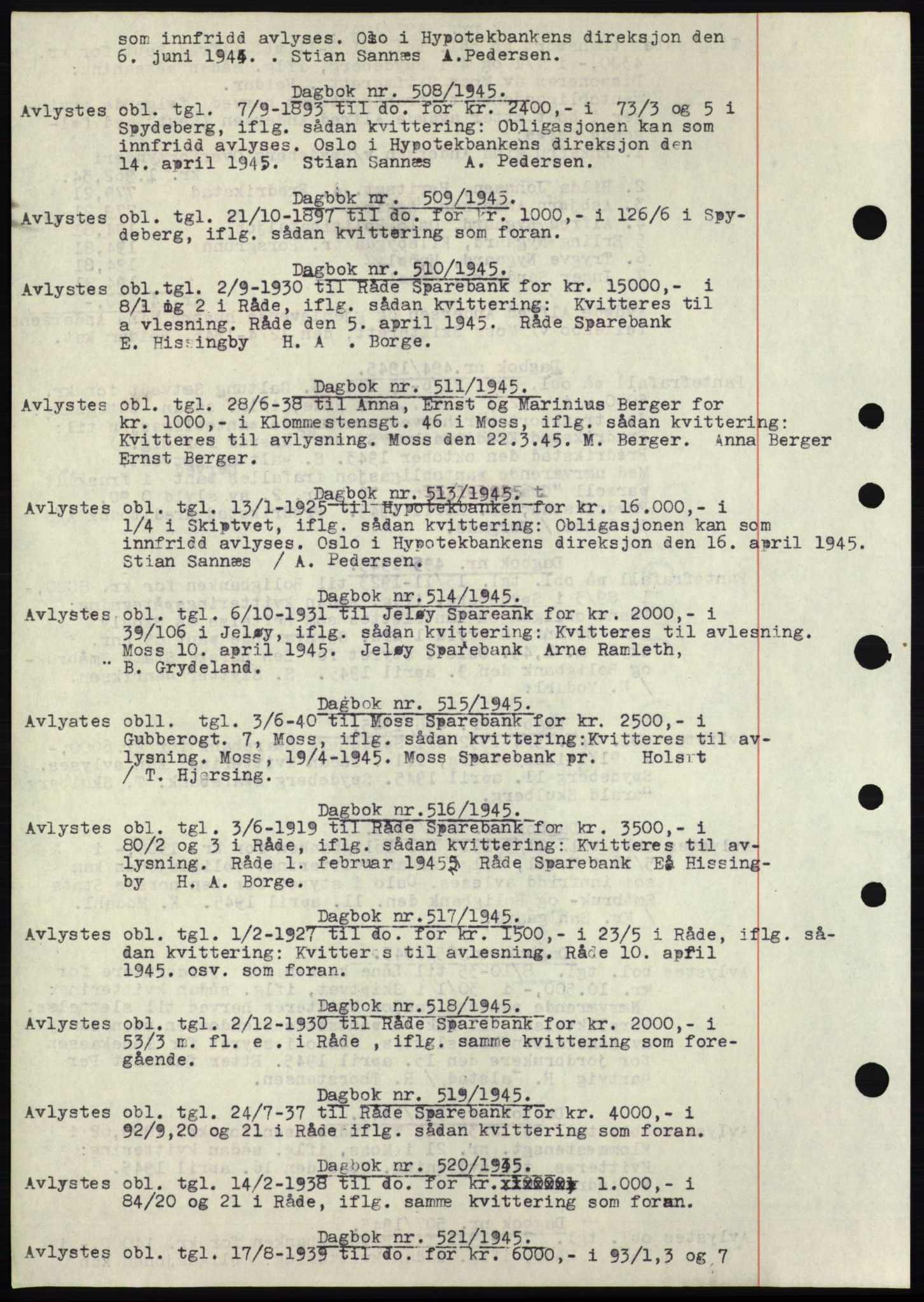 Moss sorenskriveri, SAO/A-10168: Pantebok nr. C10, 1938-1950, Dagboknr: 508/1945