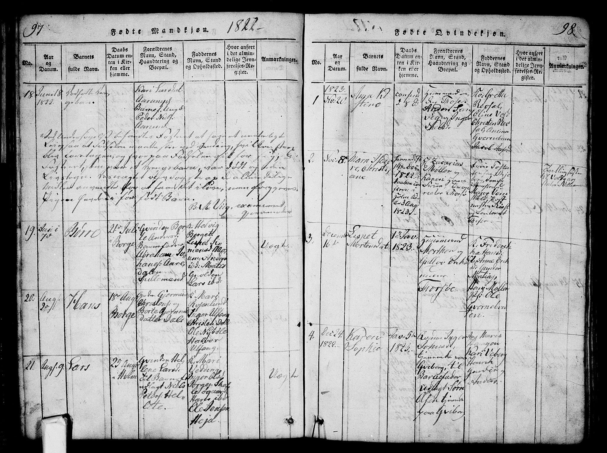 Borge prestekontor Kirkebøker, AV/SAO-A-10903/G/Ga/L0001: Klokkerbok nr.  I 1, 1815-1835, s. 97-98