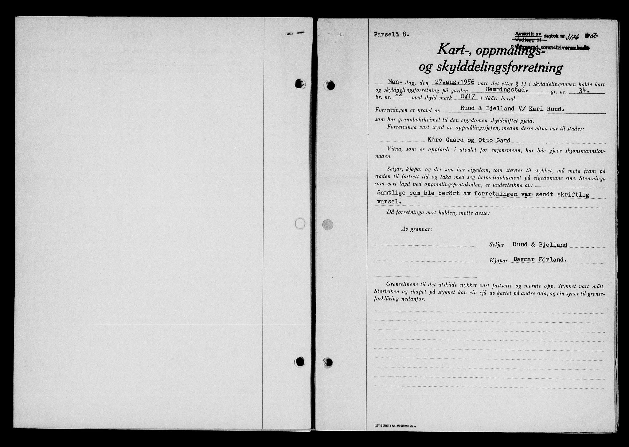 Karmsund sorenskriveri, SAST/A-100311/01/II/IIB/L0121: Pantebok nr. 101A, 1956-1956, Dagboknr: 3176/1956