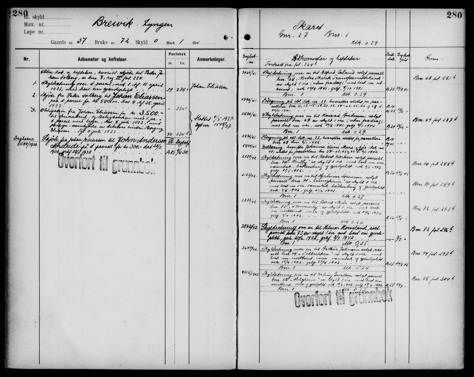 Midhordland sorenskriveri, AV/SAB-A-3001/1/G/Ga/Gab/L0109: Panteregister nr. II.A.b.109, s. 280