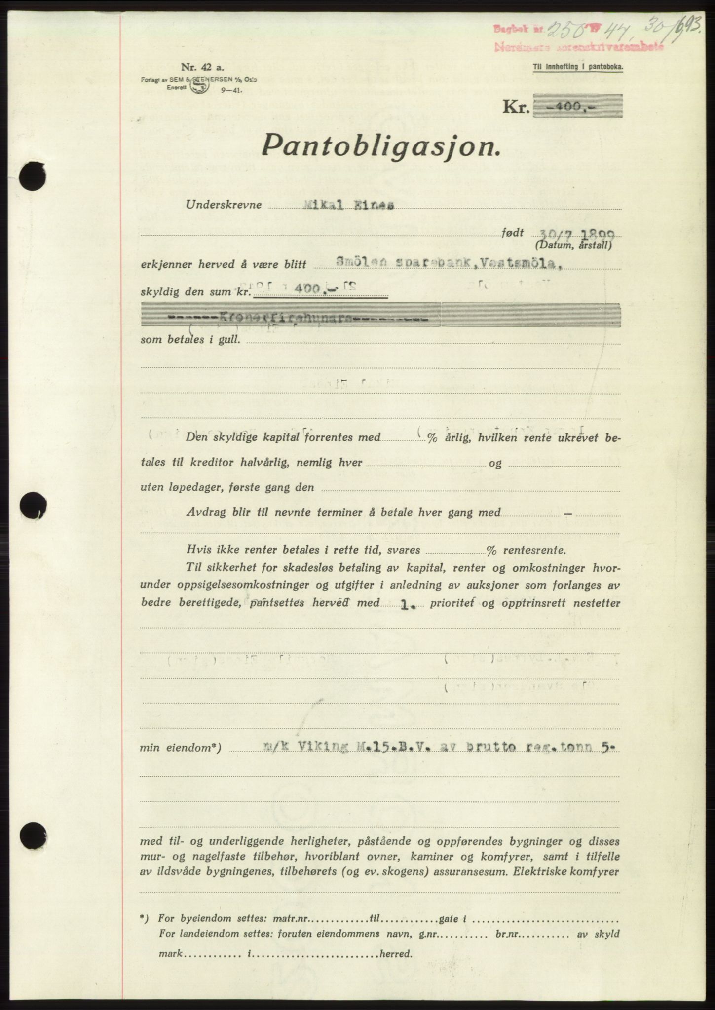 Nordmøre sorenskriveri, SAT/A-4132/1/2/2Ca: Pantebok nr. B95, 1946-1947, Dagboknr: 250/1947
