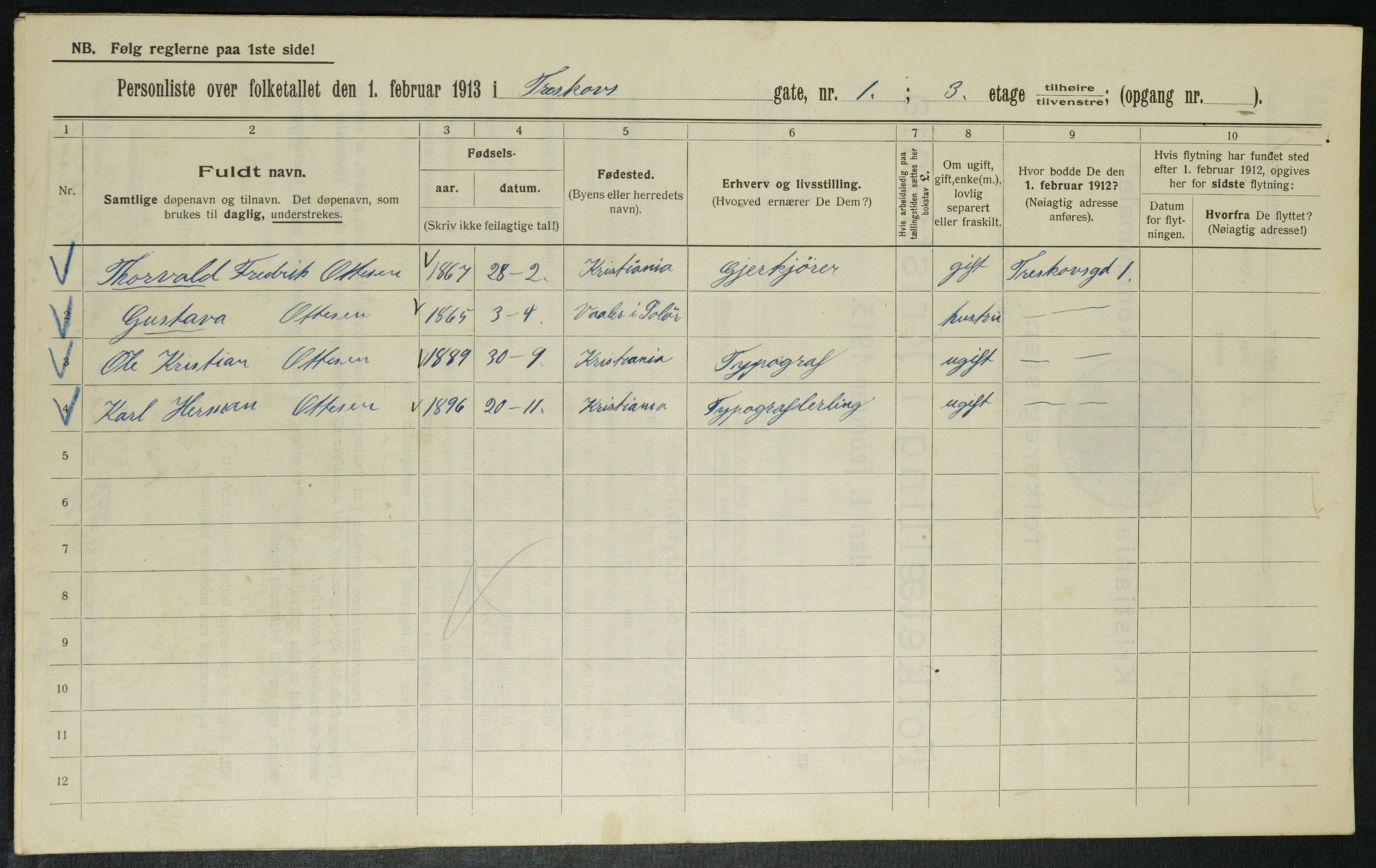 OBA, Kommunal folketelling 1.2.1913 for Kristiania, 1913, s. 115517