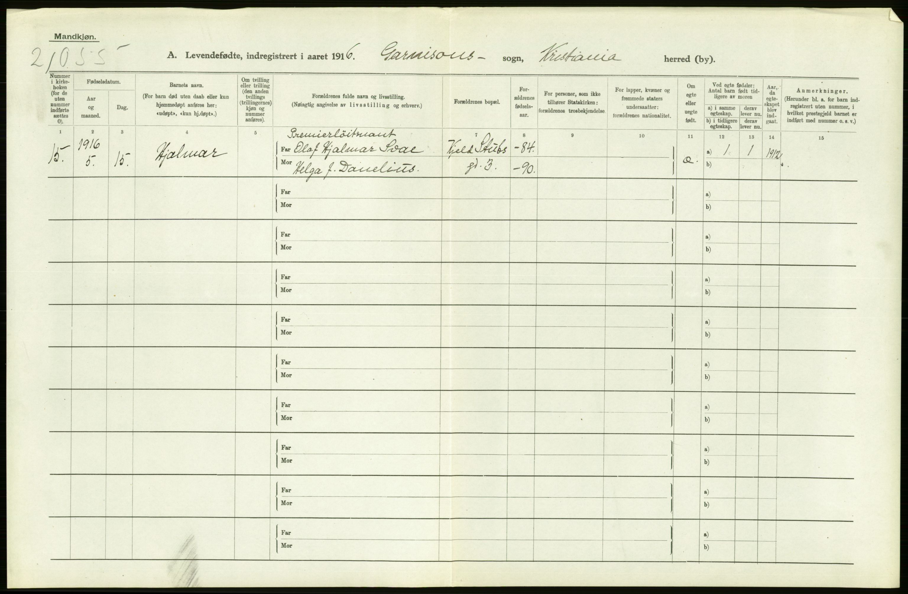 Statistisk sentralbyrå, Sosiodemografiske emner, Befolkning, AV/RA-S-2228/D/Df/Dfb/Dfbf/L0007: Kristiania: Levendefødte menn og kvinner., 1916, s. 460