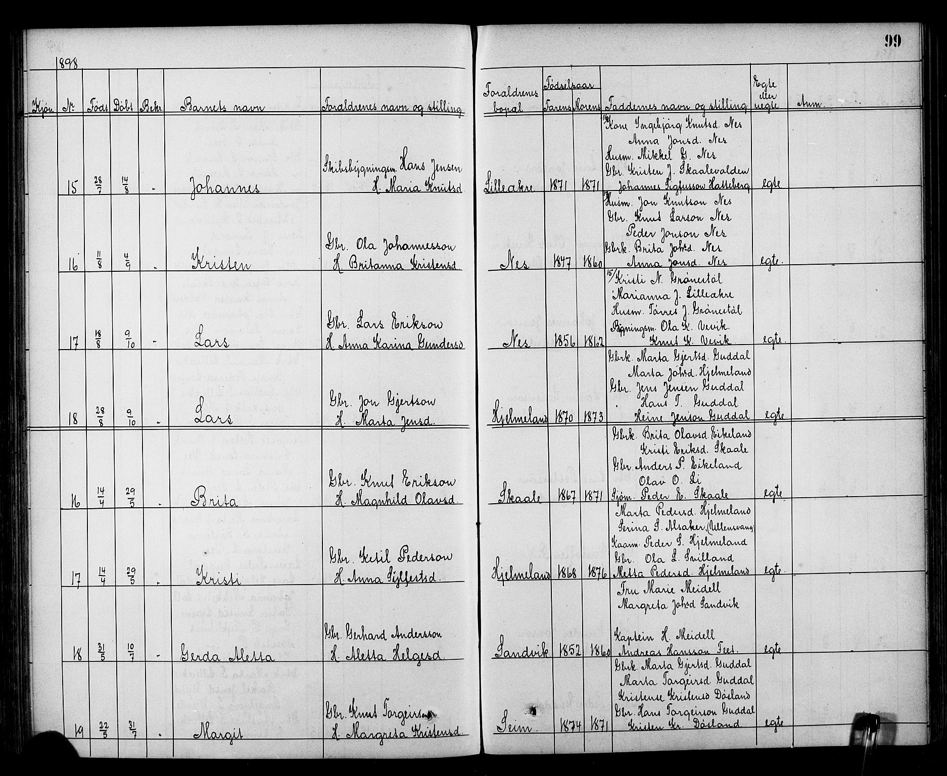 Kvinnherad sokneprestembete, AV/SAB-A-76401/H/Hab: Klokkerbok nr. A 2, 1873-1900, s. 99