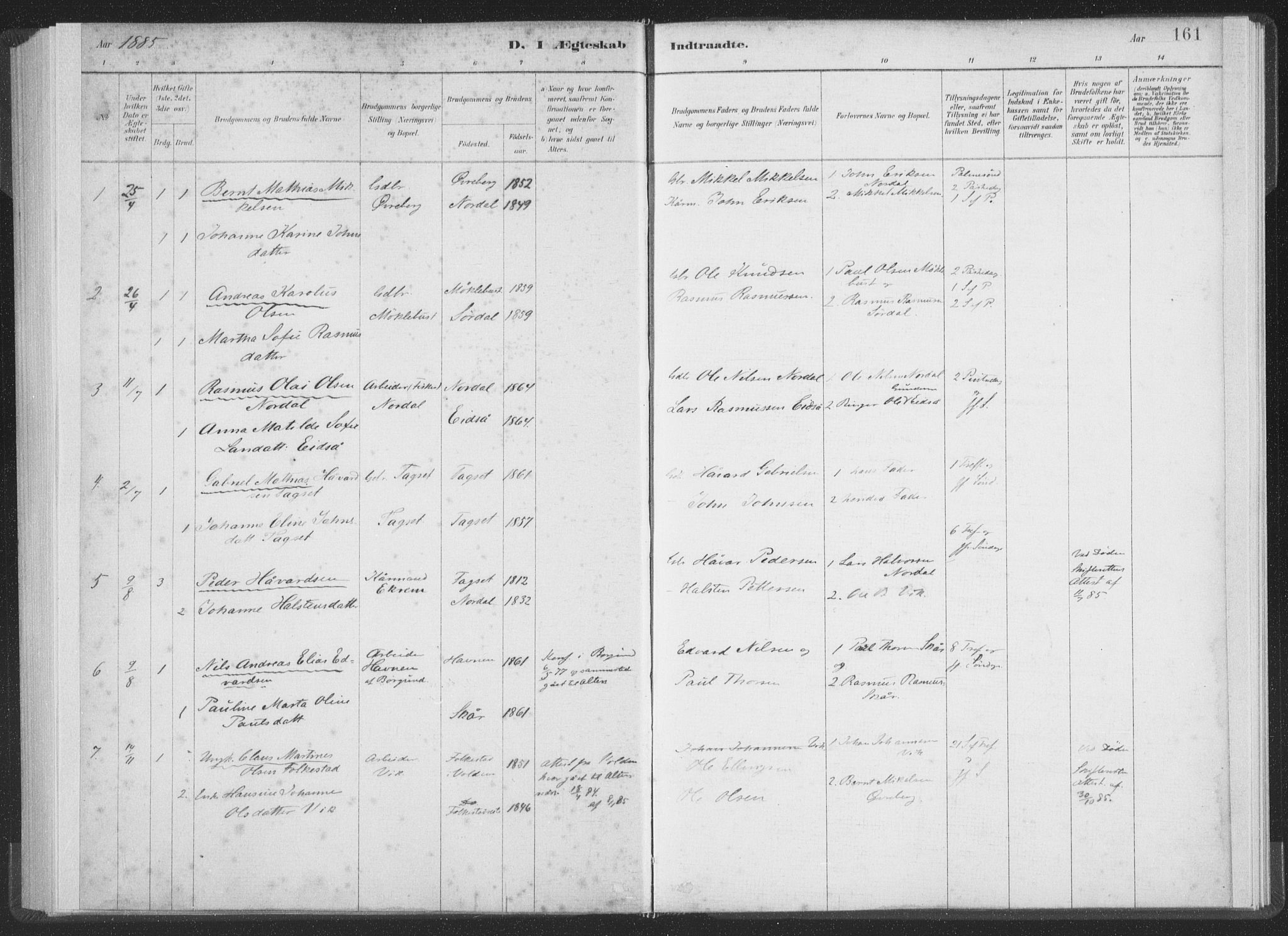 Ministerialprotokoller, klokkerbøker og fødselsregistre - Møre og Romsdal, SAT/A-1454/502/L0025: Ministerialbok nr. 502A03, 1885-1909, s. 161