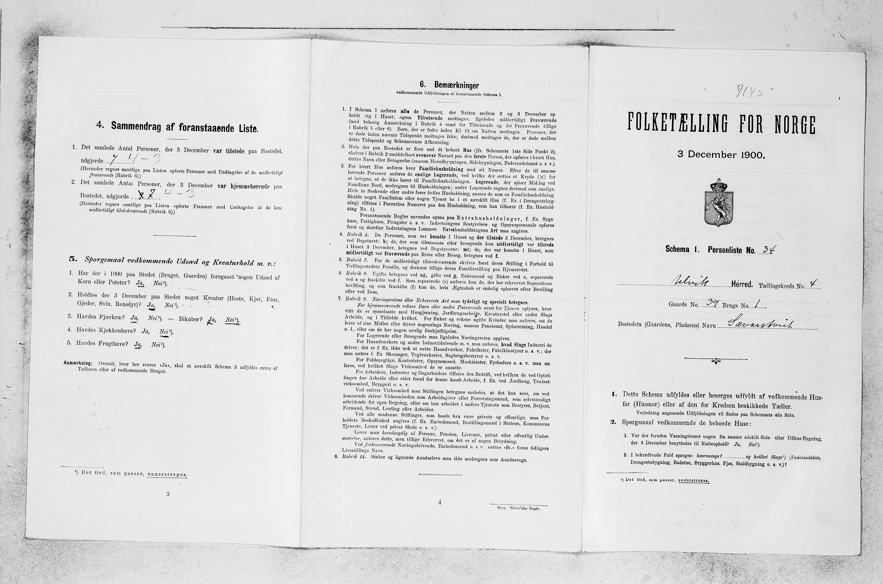 SAB, Folketelling 1900 for 1233 Ulvik herred, 1900, s. 592