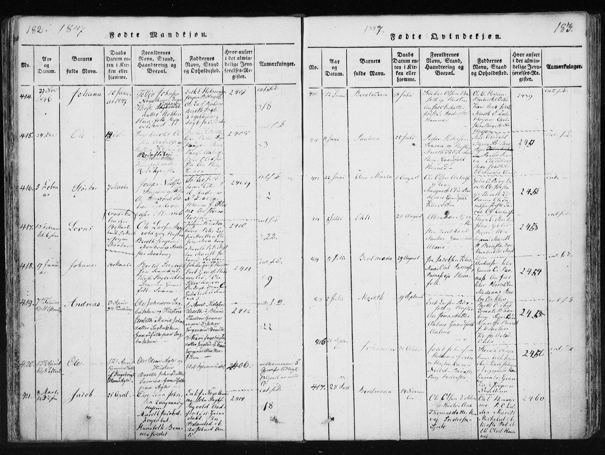 Ministerialprotokoller, klokkerbøker og fødselsregistre - Nord-Trøndelag, SAT/A-1458/749/L0469: Ministerialbok nr. 749A03, 1817-1857, s. 182-183