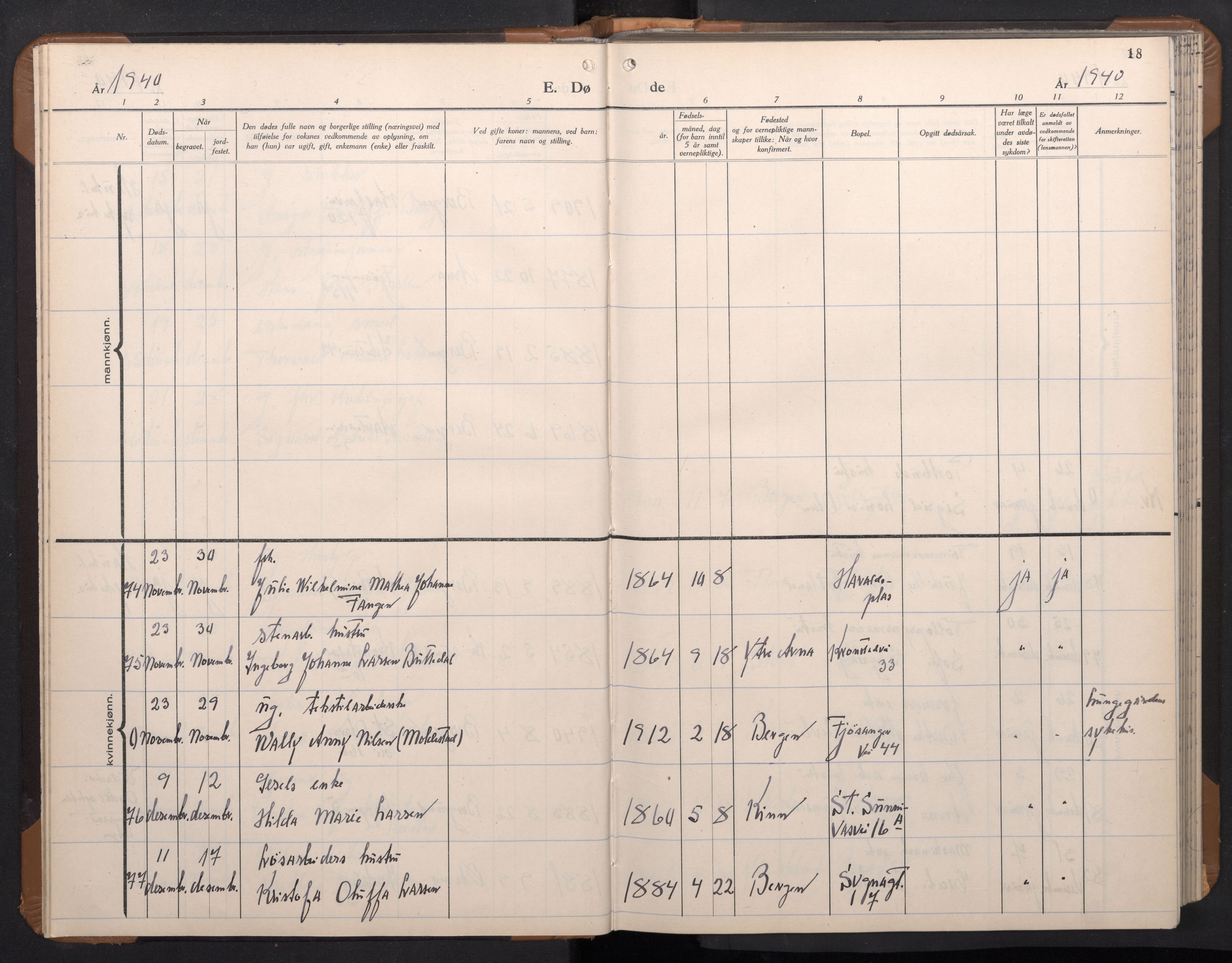 Årstad Sokneprestembete, AV/SAB-A-79301/H/Hab/L0026: Klokkerbok nr. D 3, 1940-1950, s. 17b-18a