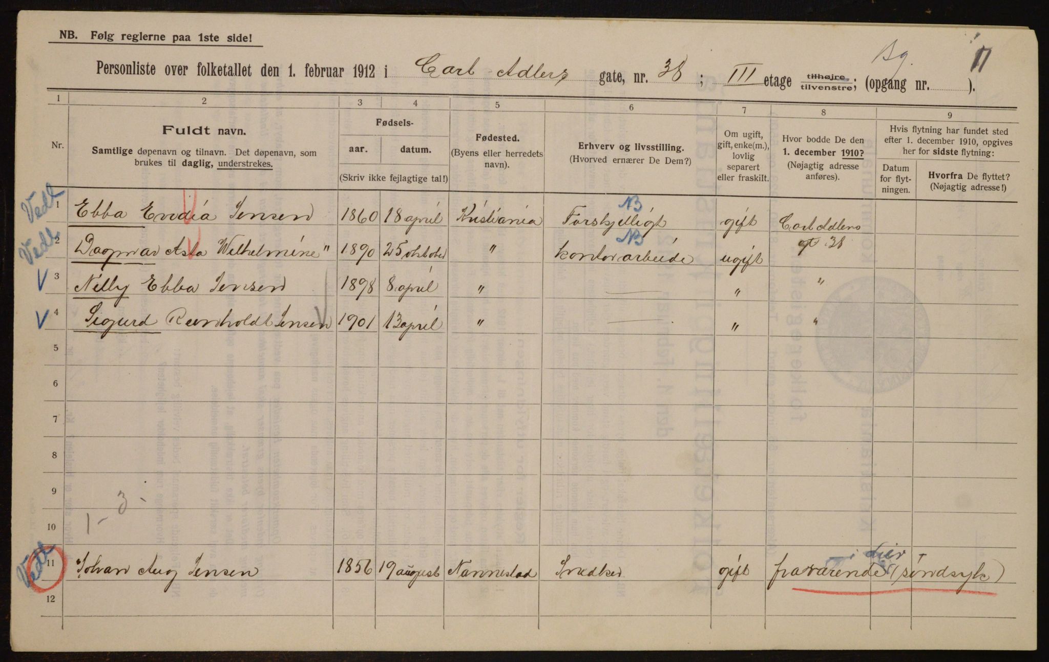 OBA, Kommunal folketelling 1.2.1912 for Kristiania, 1912, s. 13893