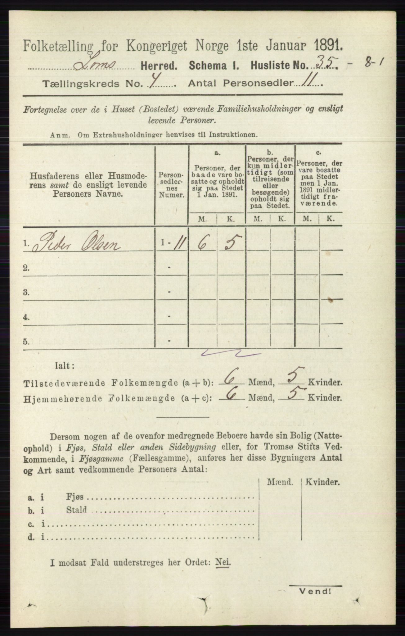 RA, Folketelling 1891 for 0514 Lom herred, 1891, s. 1490