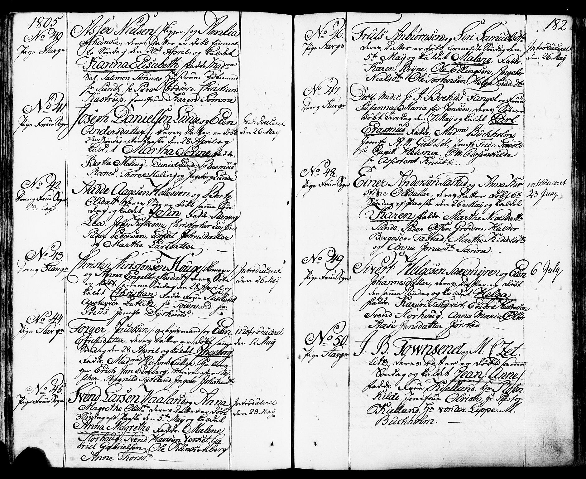 Domkirken sokneprestkontor, AV/SAST-A-101812/001/30/30BB/L0007: Klokkerbok nr. B 7, 1791-1813, s. 182