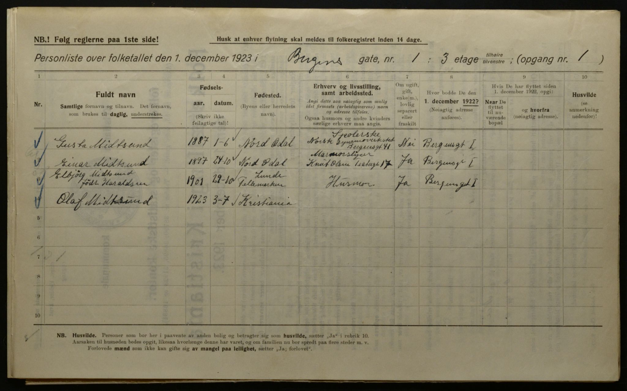 OBA, Kommunal folketelling 1.12.1923 for Kristiania, 1923, s. 4533