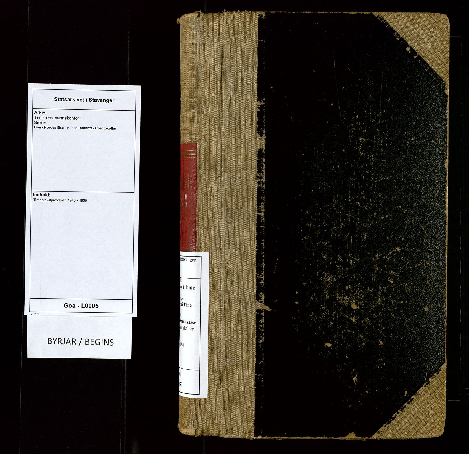 Time lensmannskontor, AV/SAST-A-100420/Goa/L0005: "Branntakstprotokoll", 1948-1950