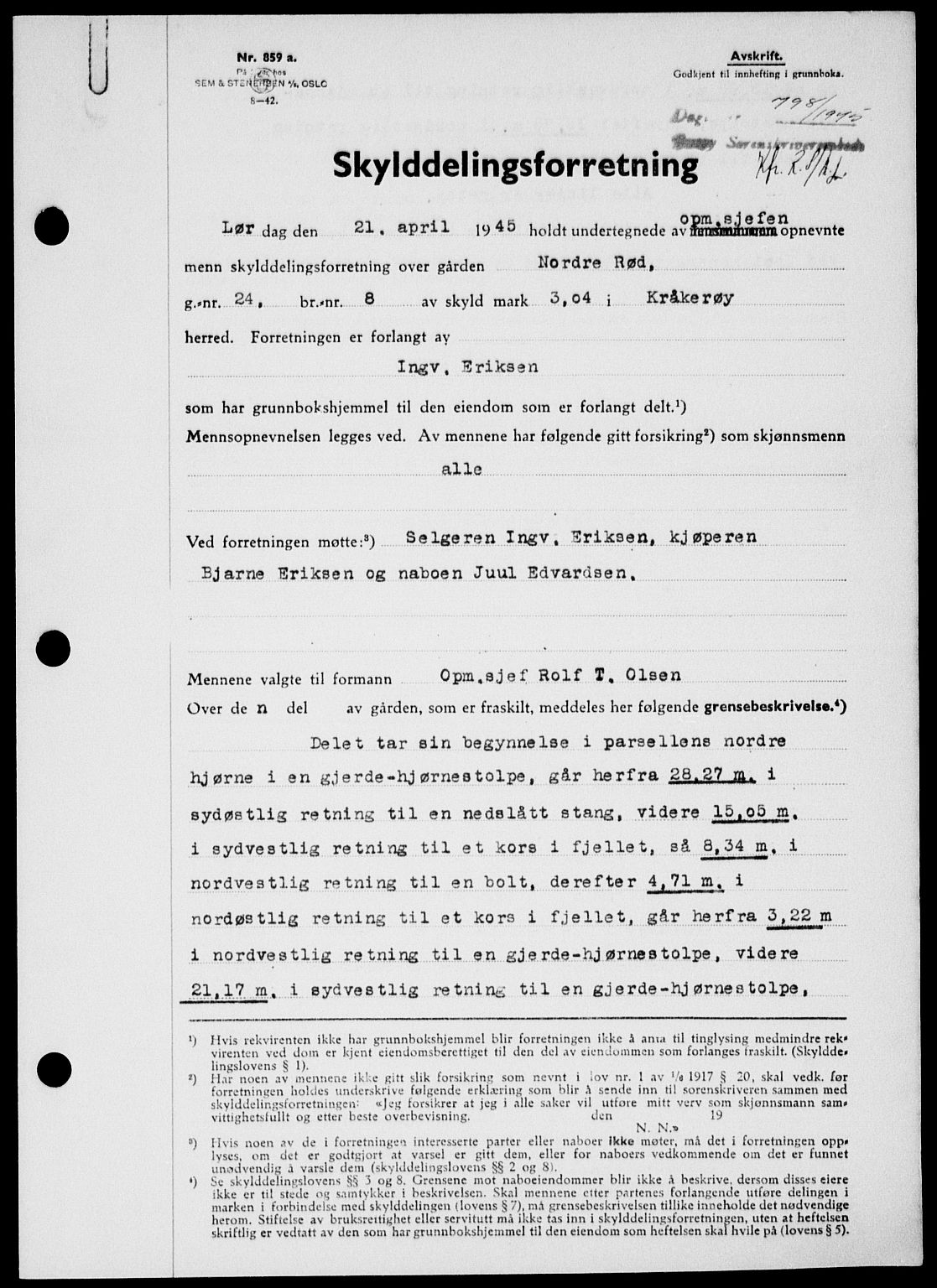 Onsøy sorenskriveri, AV/SAO-A-10474/G/Ga/Gab/L0014: Pantebok nr. II A-14, 1944-1945, Dagboknr: 798/1945