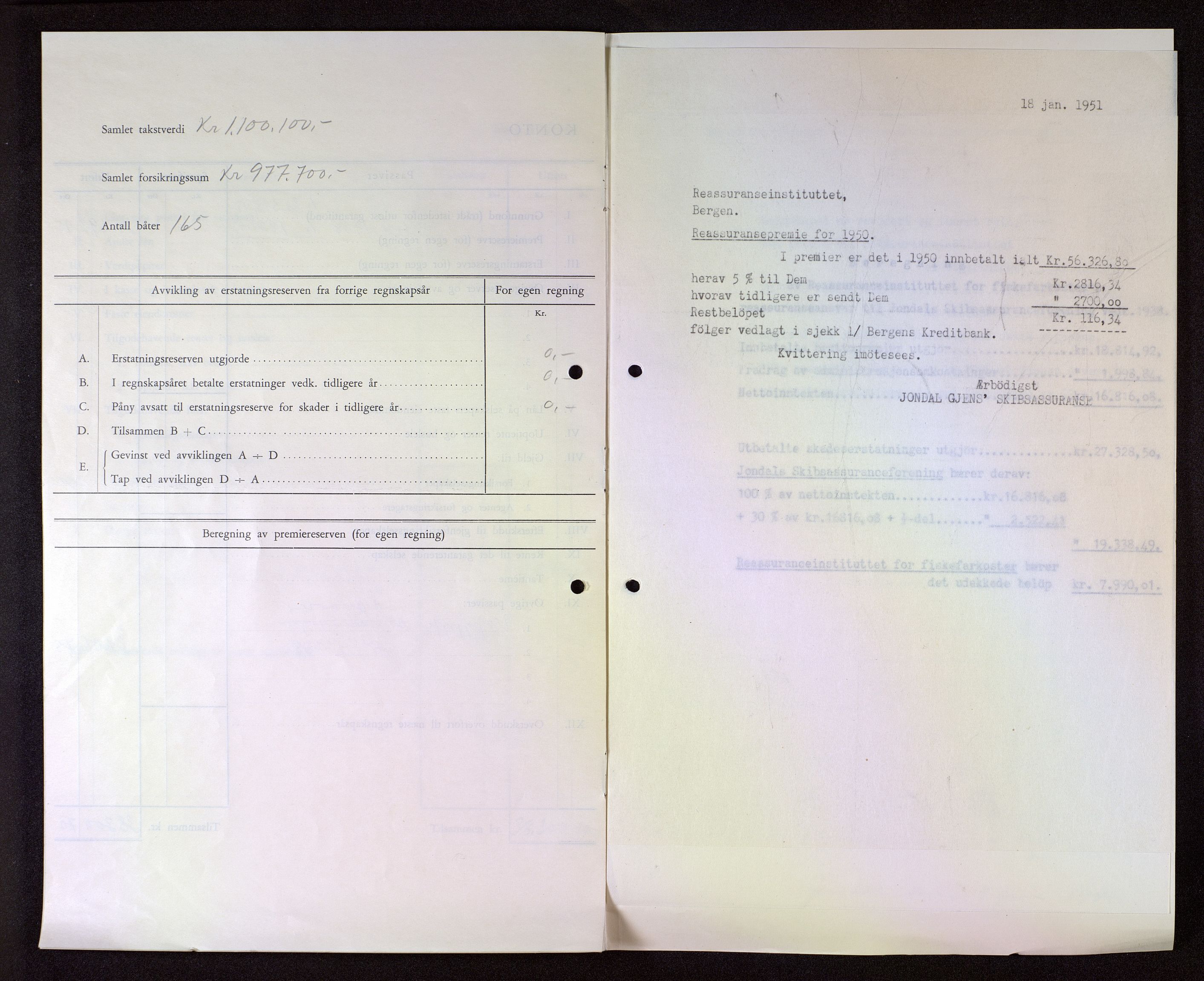 Jondal Skipsassuranseforening, AV/SAB-SAB/PA-0276/E/L0036: Reassuranse , 1938