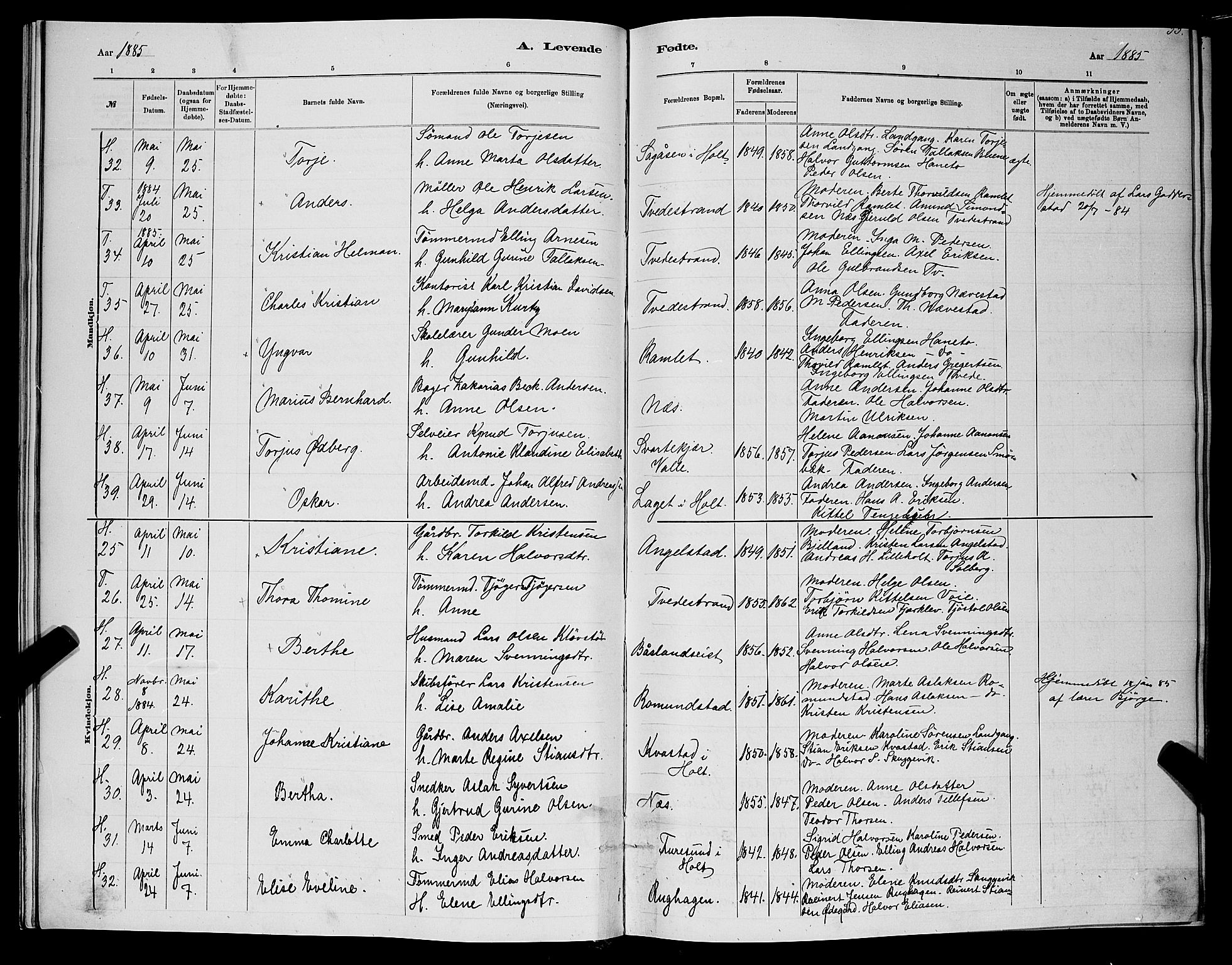 Holt sokneprestkontor, AV/SAK-1111-0021/F/Fb/L0010: Klokkerbok nr. B 10, 1883-1896, s. 34