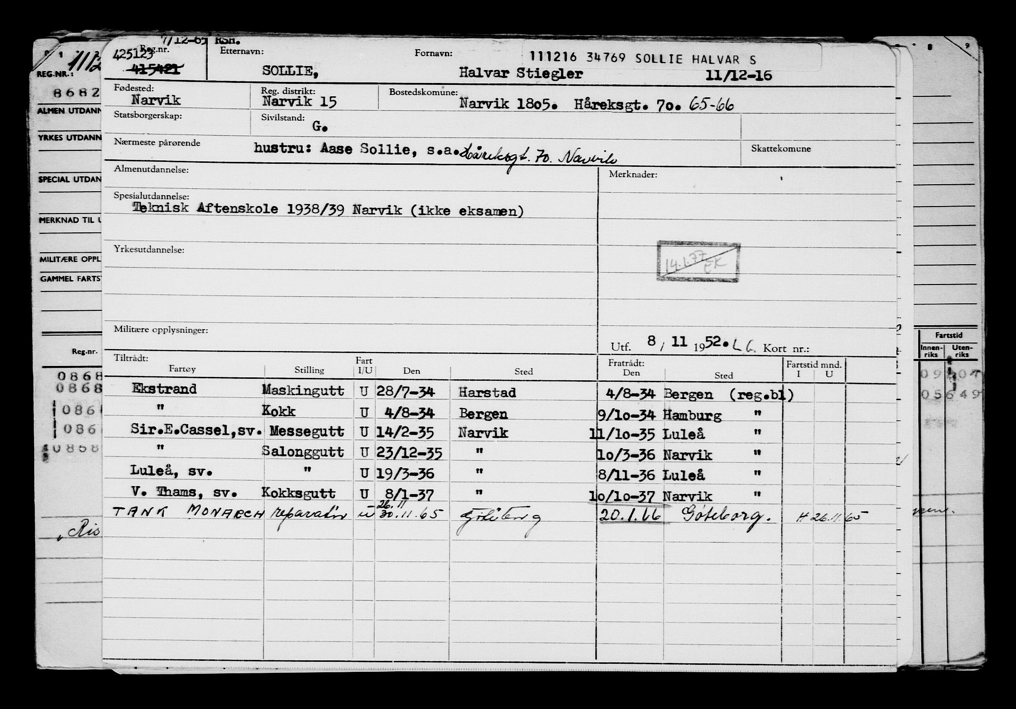 Direktoratet for sjømenn, AV/RA-S-3545/G/Gb/L0144: Hovedkort, 1916, s. 418