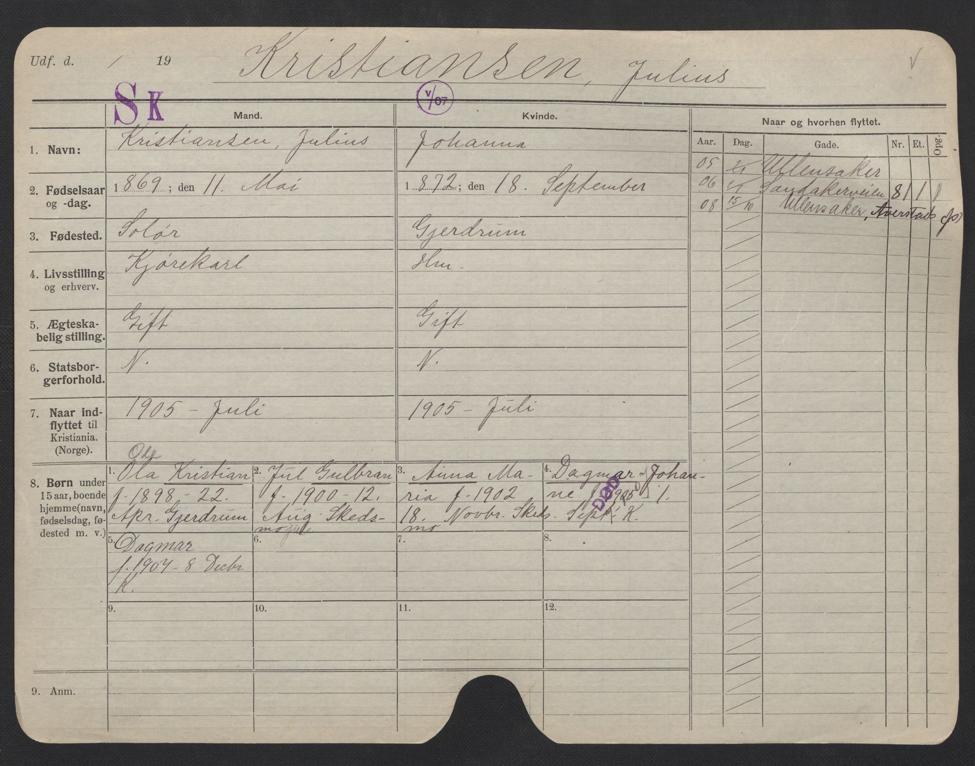 Oslo folkeregister, Registerkort, SAO/A-11715/F/Fa/Fac/L0006: Menn, 1906-1914, s. 701a