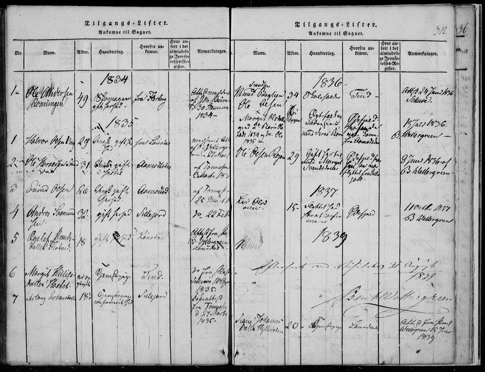 Rauland kirkebøker, AV/SAKO-A-292/F/Fa/L0001: Ministerialbok nr. I 1, 1814-1859, s. 312
