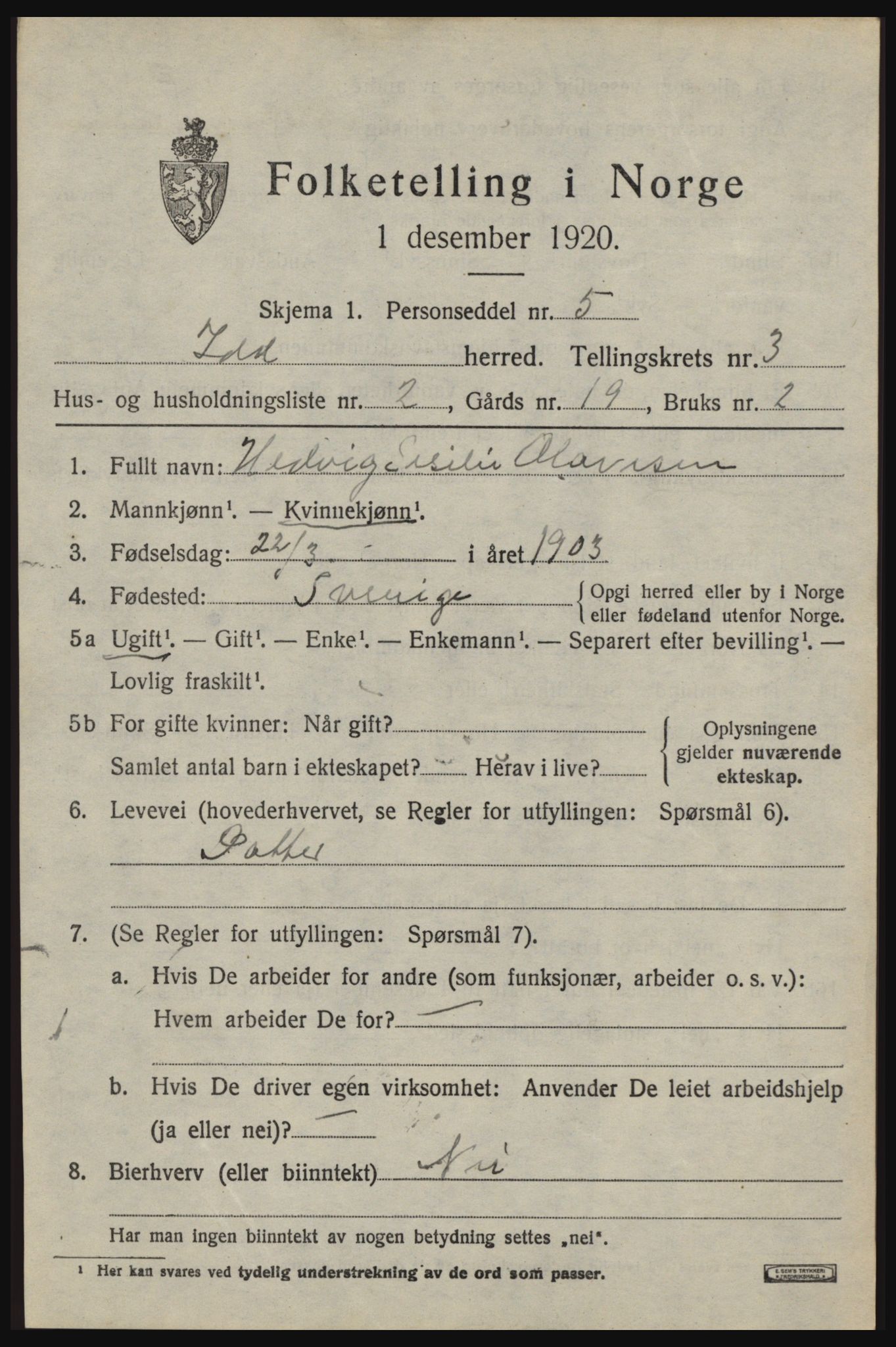 SAO, Folketelling 1920 for 0117 Idd herred, 1920, s. 4036