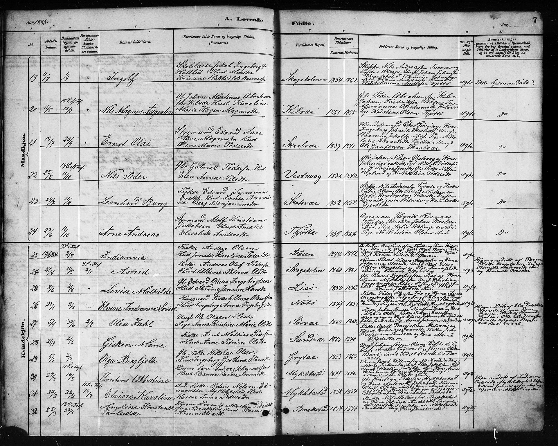 Ministerialprotokoller, klokkerbøker og fødselsregistre - Nordland, SAT/A-1459/817/L0268: Klokkerbok nr. 817C03, 1884-1920, s. 7