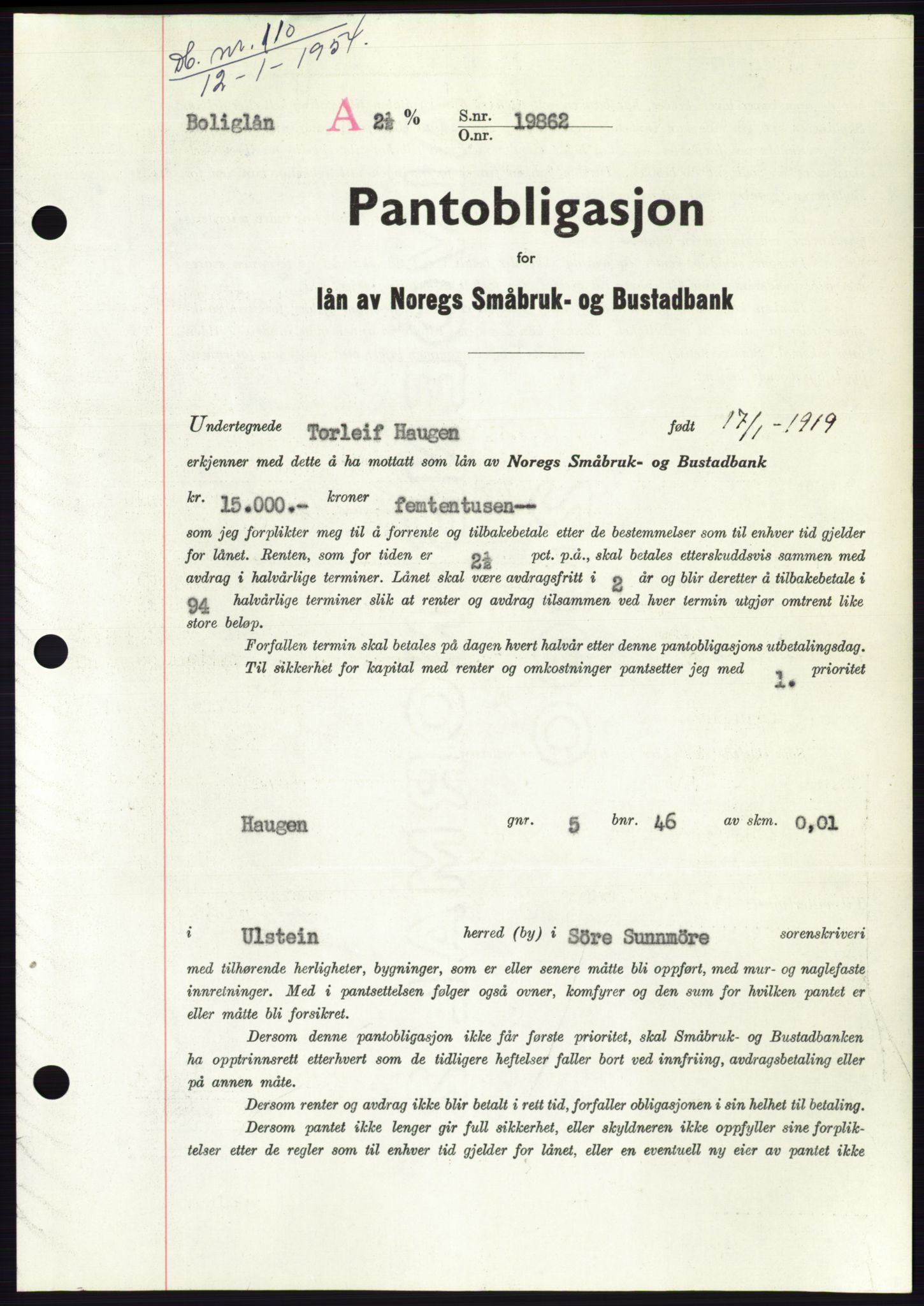 Søre Sunnmøre sorenskriveri, SAT/A-4122/1/2/2C/L0124: Pantebok nr. 12B, 1953-1954, Dagboknr: 110/1954