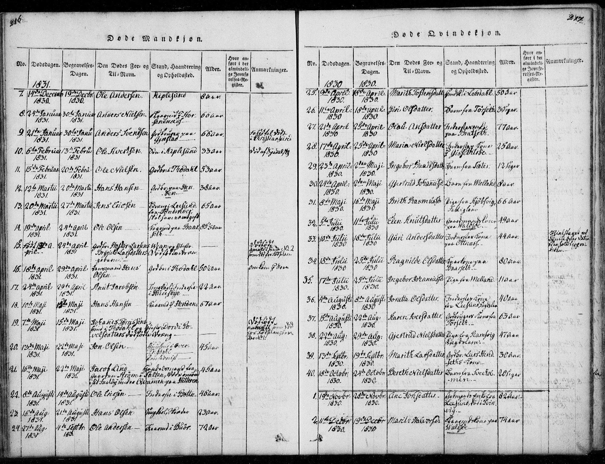 Ministerialprotokoller, klokkerbøker og fødselsregistre - Møre og Romsdal, AV/SAT-A-1454/578/L0903: Ministerialbok nr. 578A02, 1819-1838, s. 216-217