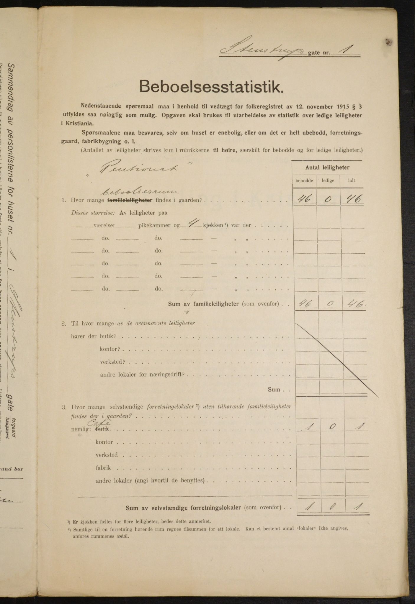 OBA, Kommunal folketelling 1.2.1916 for Kristiania, 1916, s. 103500