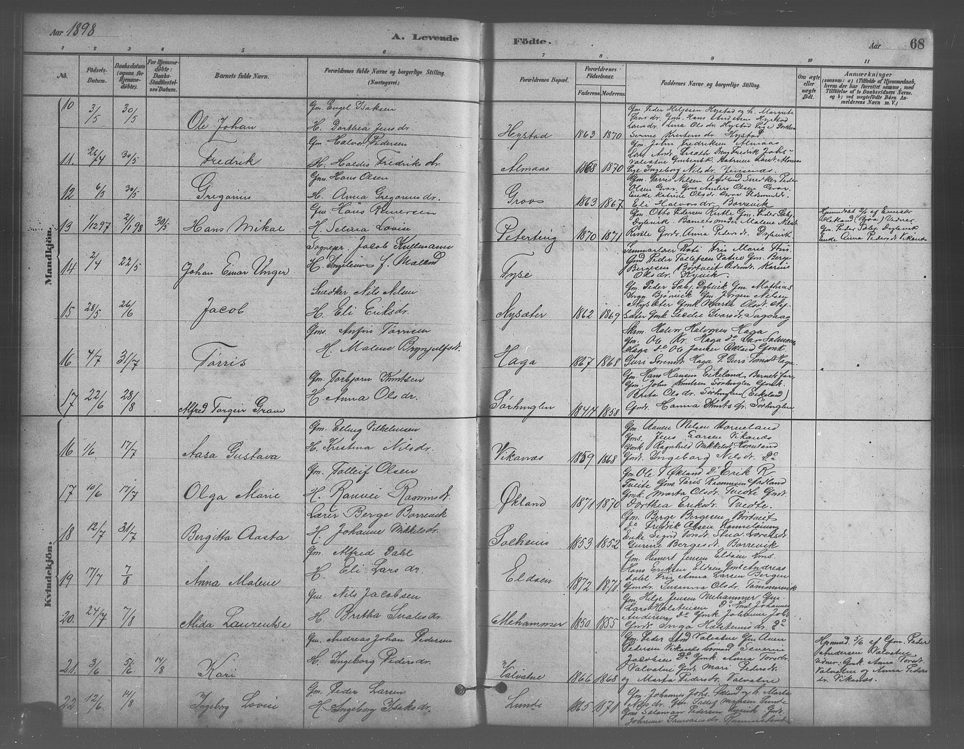 Stord sokneprestembete, AV/SAB-A-78201/H/Hab: Klokkerbok nr. A 2, 1879-1909, s. 68
