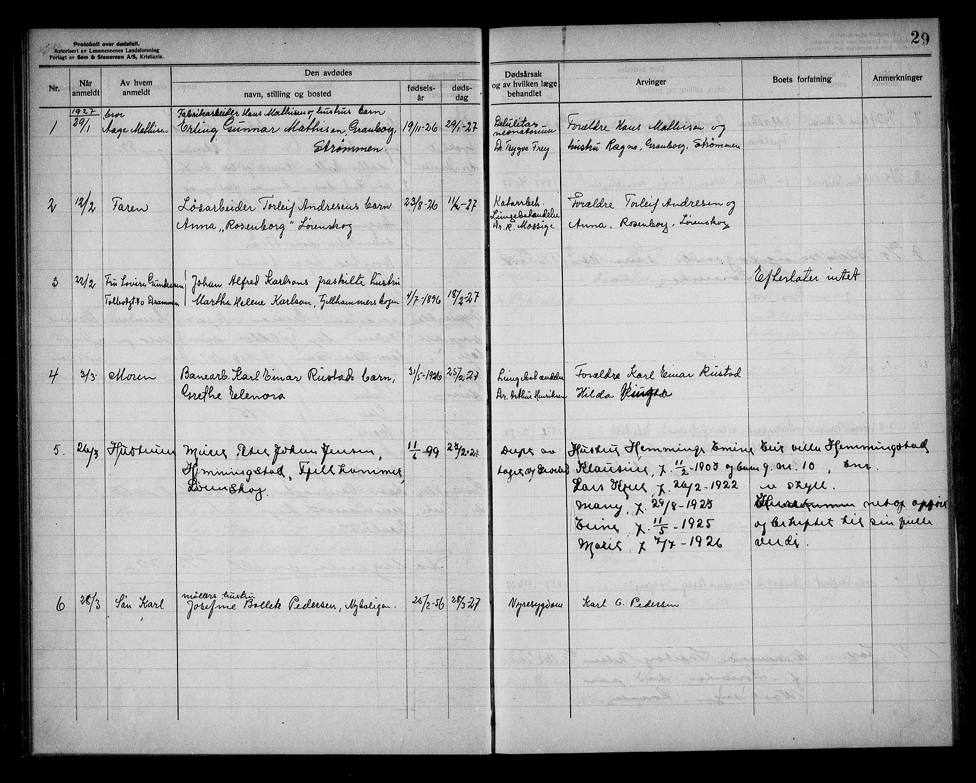 Lørenskog lensmannskontor, SAO/A-10551/H/Ha/L0001: Dødsfallsprotokoll, 1922-1933, s. 29